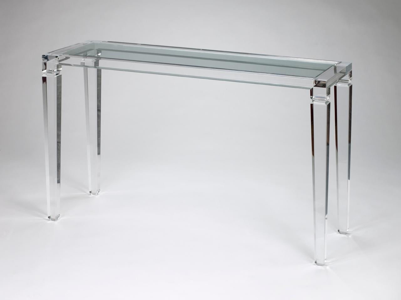 Late 20th Century Pair of 1970s Italian Design Clear Perspex Console Tables Glass Top Tapered Legs