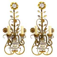 Pair of 1970s Italian Gilt Iron Wall Lights in the style of Maison Baguès