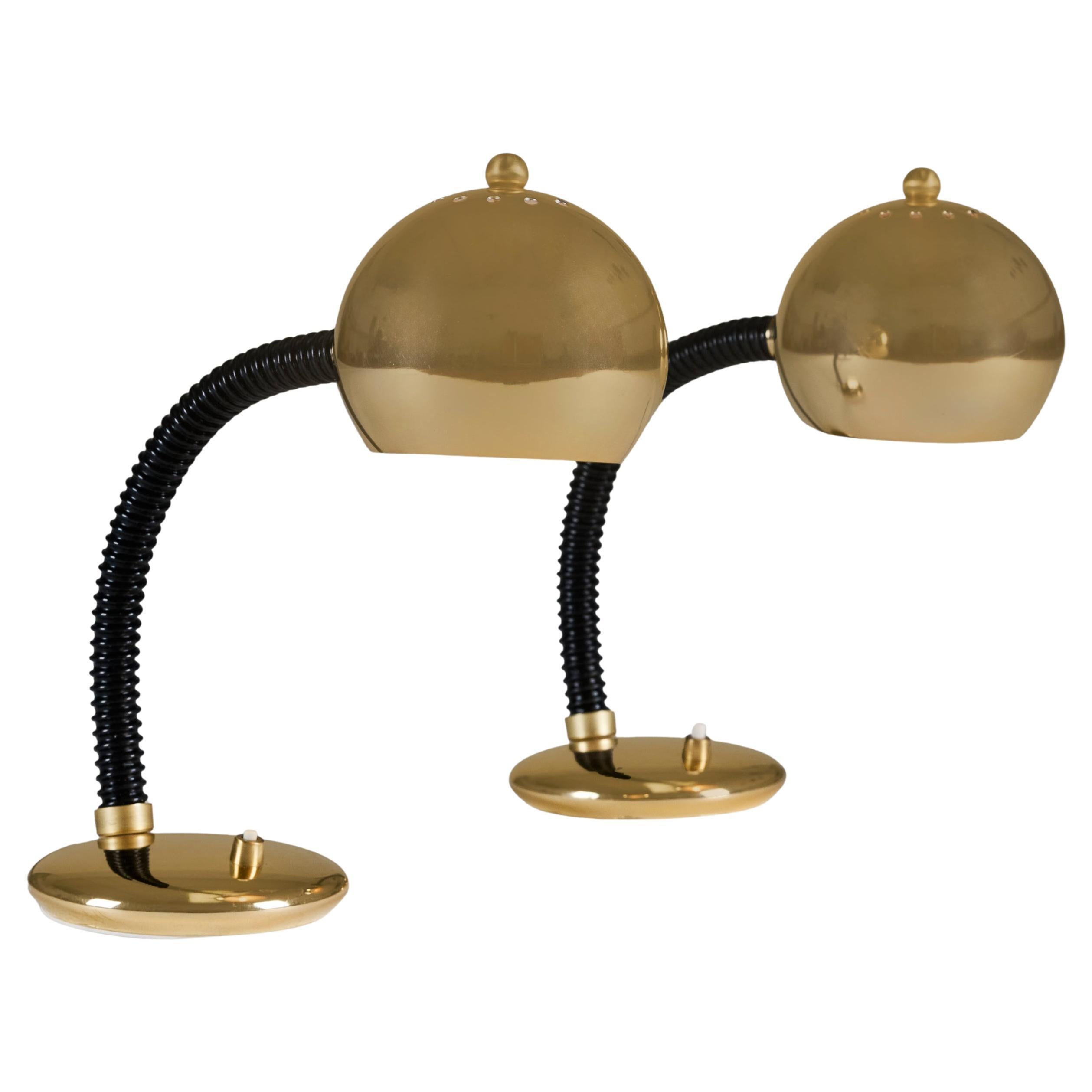 Pair of 1970s Italian gold eyeball directional table lamps For Sale 1