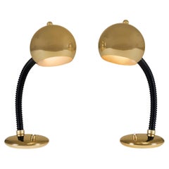 Pair of 1970s Italian gold eyeball directional table lamps