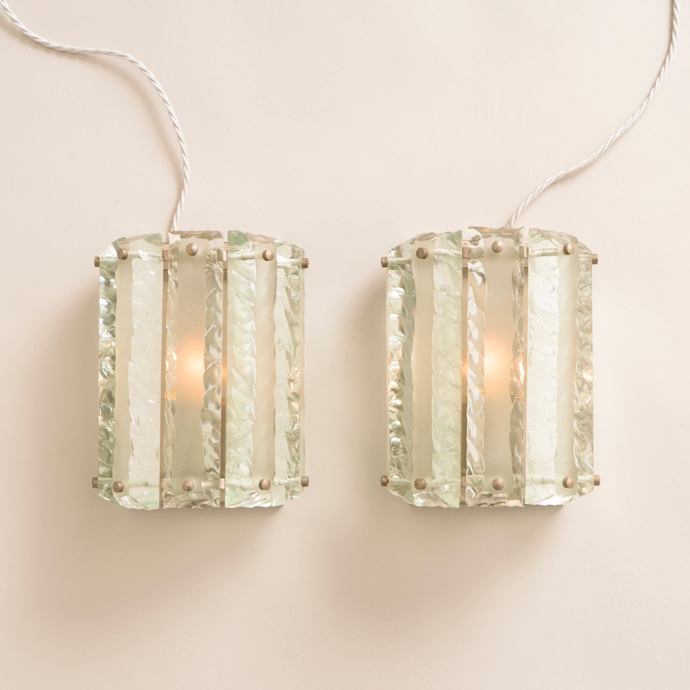 Pair of 1970s Italian Green Glass Wall Lights in the Style of Fontana Arte 1