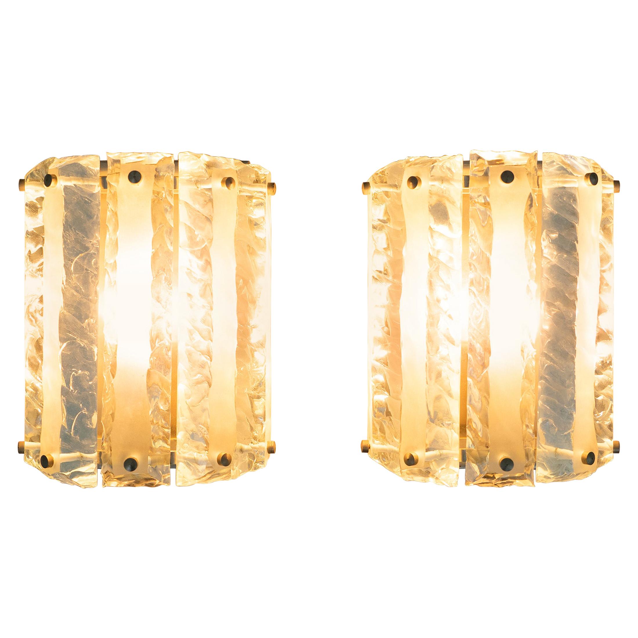 Pair of 1970s Italian Green Glass Wall Lights in the Style of Fontana Arte
