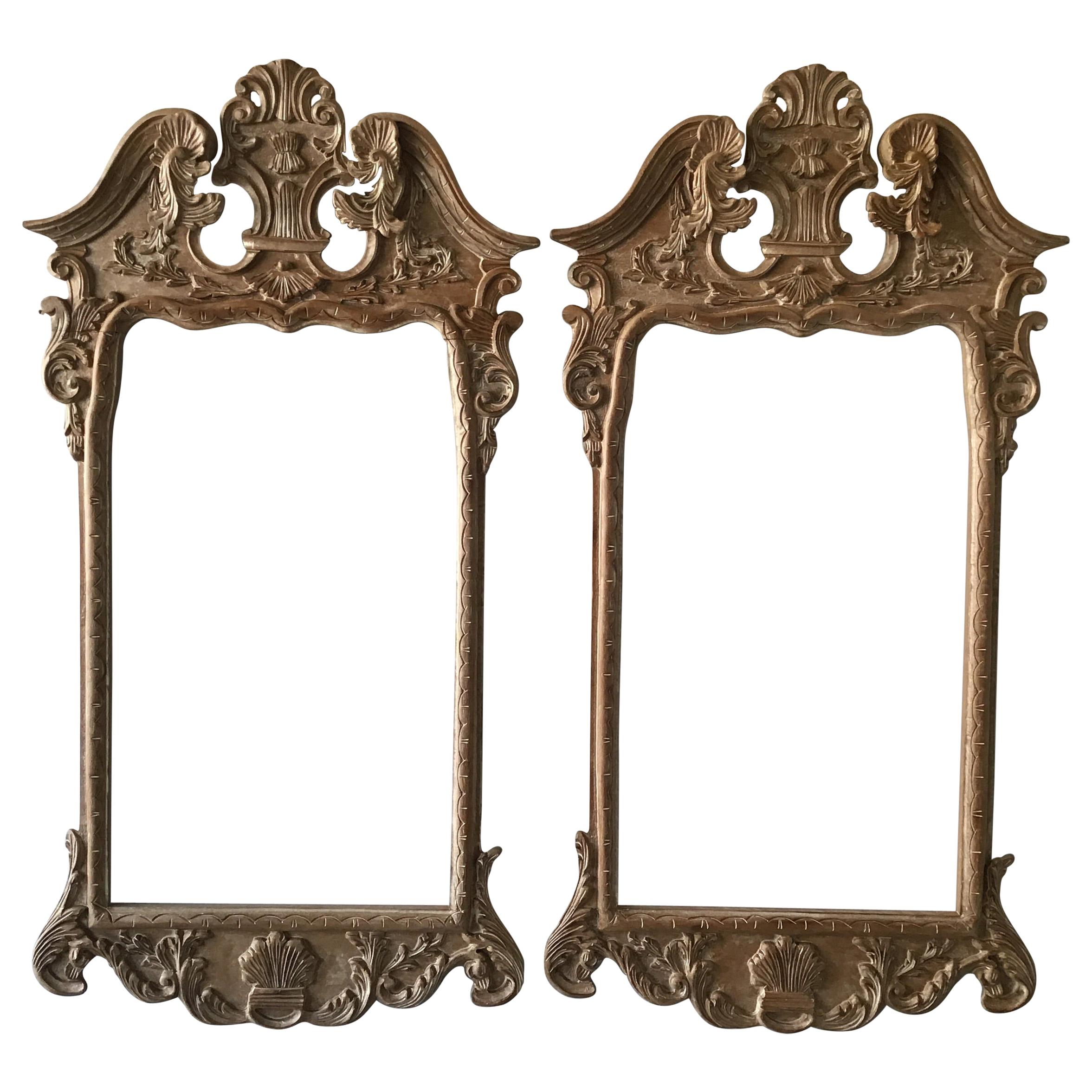 Pair of 1970s Italian Hand Carved Wood Frames  For Mirrors