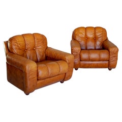 Pair of 1970s Italian Leather Armchairs