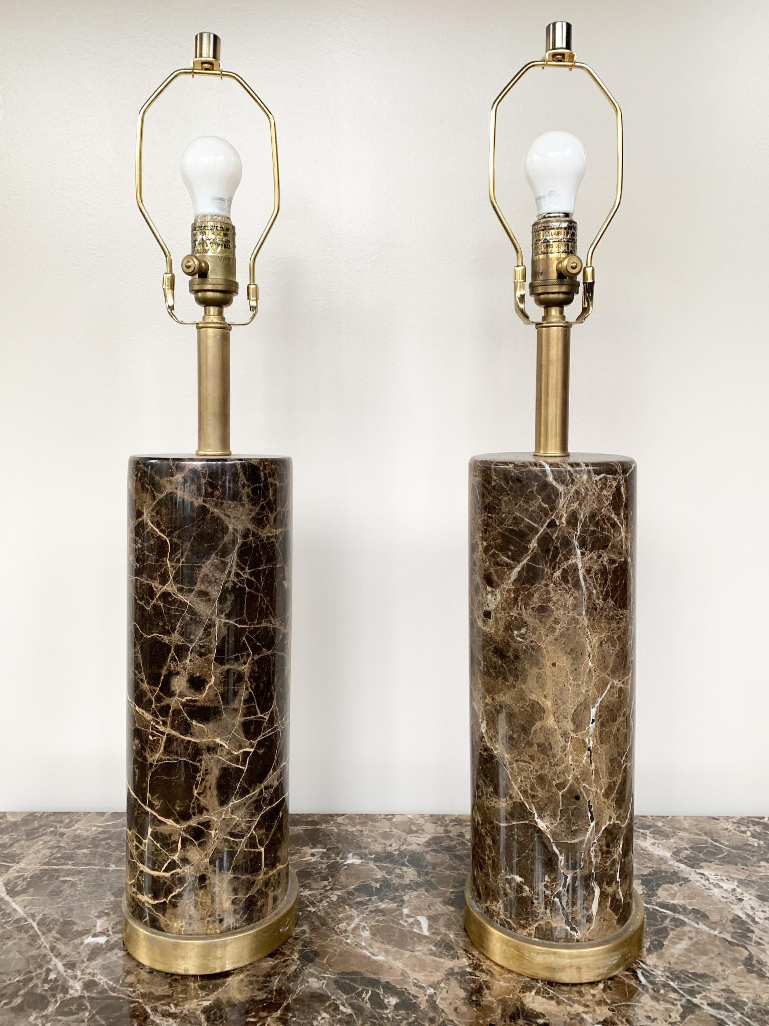 Pair of 1970s Italian Marble Table Lamps In Good Condition In New York, NY