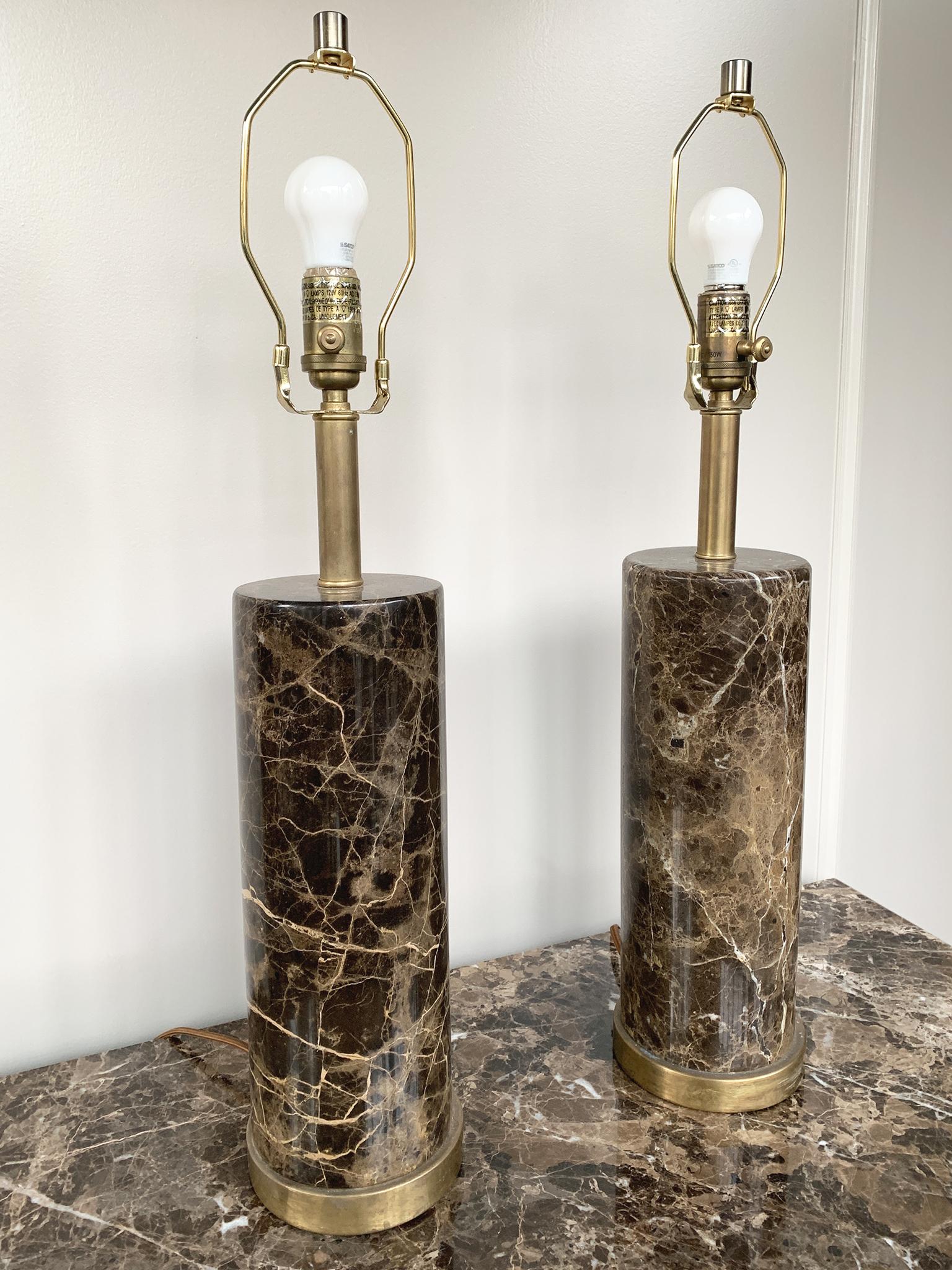 20th Century Pair of 1970s Italian Marble Table Lamps
