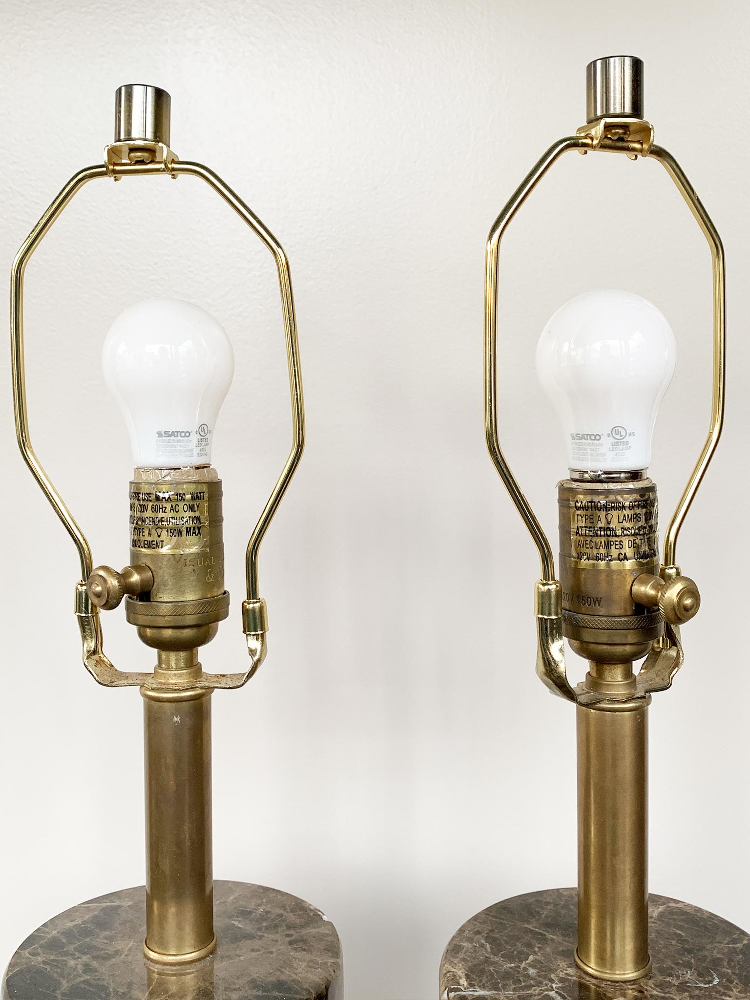 Brass Pair of 1970s Italian Marble Table Lamps