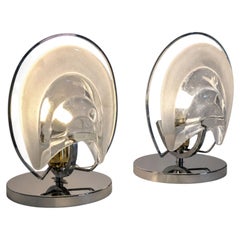 Pareja de lámparas de mesa italianas de cromo y cristal de Murano estilo Mazzega de los años 70
