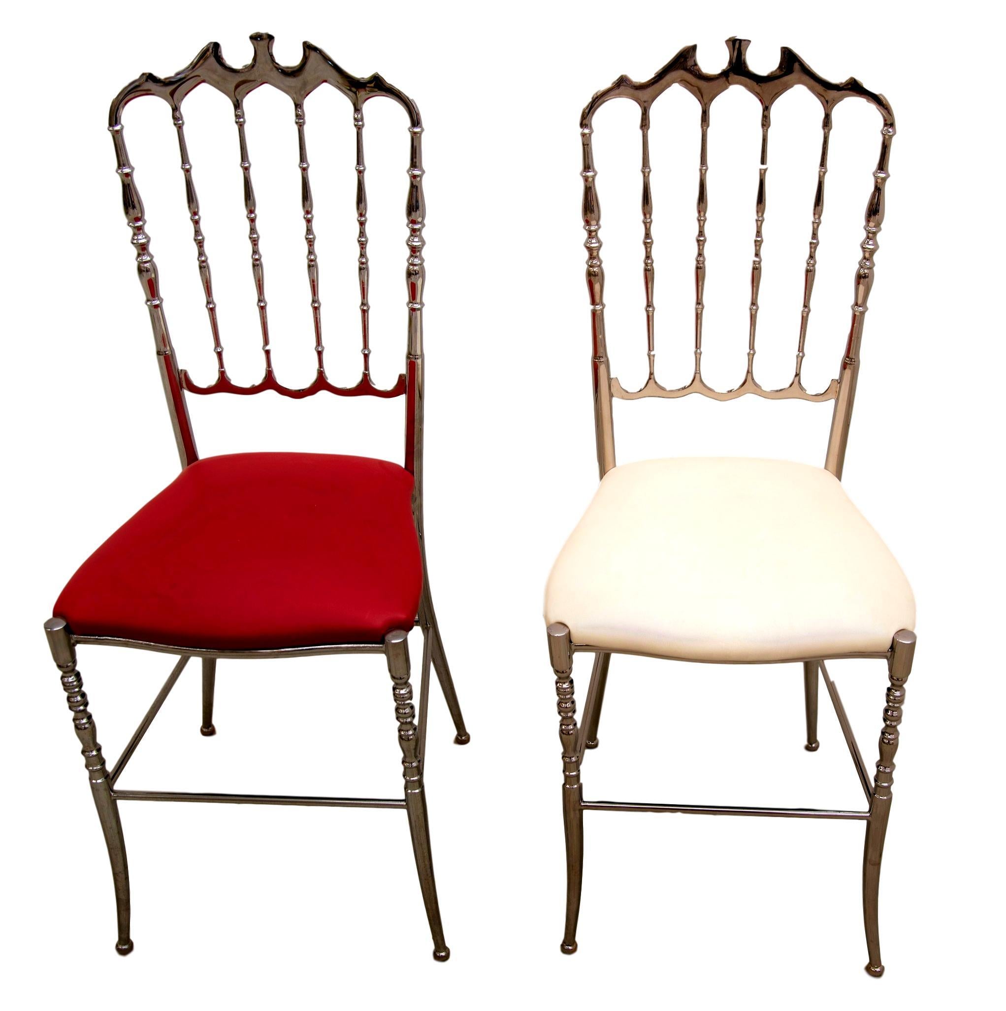 Pair of 1970s Italian Metal Silver Chiavari Chairs