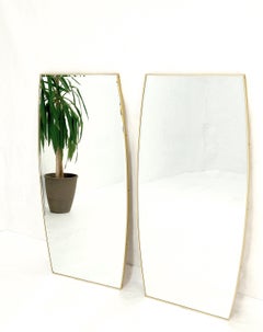 Pair of 1970s Italian Mid Century Modern Boat Shape Brass Frames Mirrors MINT!