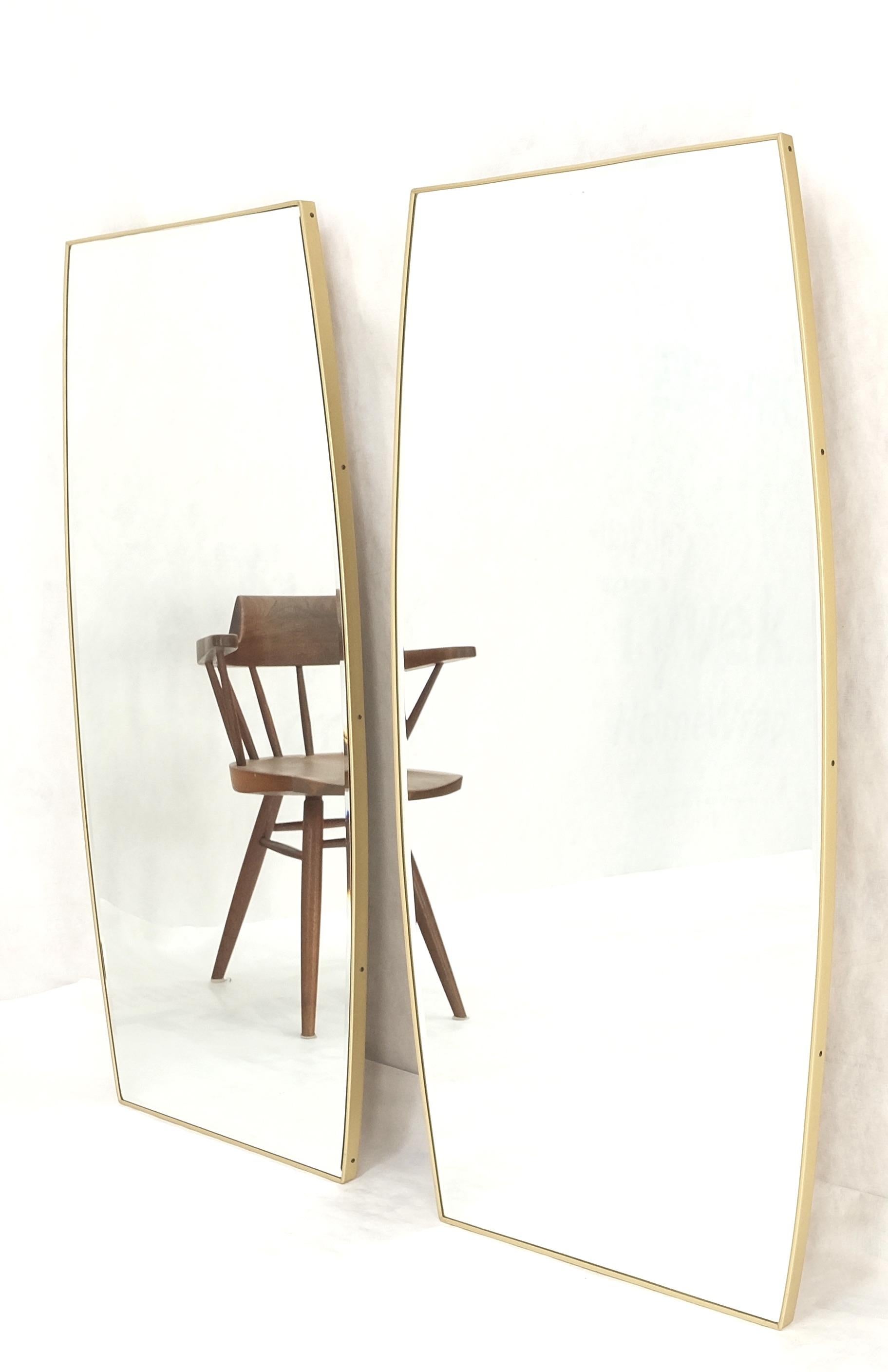20th Century Pair of 1970s Italian Mid Century Modern Boat Shape Brass Frames Mirrors MINT! For Sale