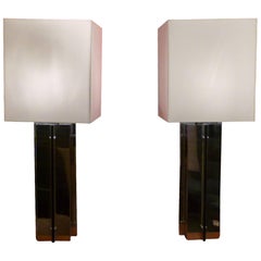 Pair of 1970s Italian "Modernist" Table Lamps in Chromed Steel, circa 1970