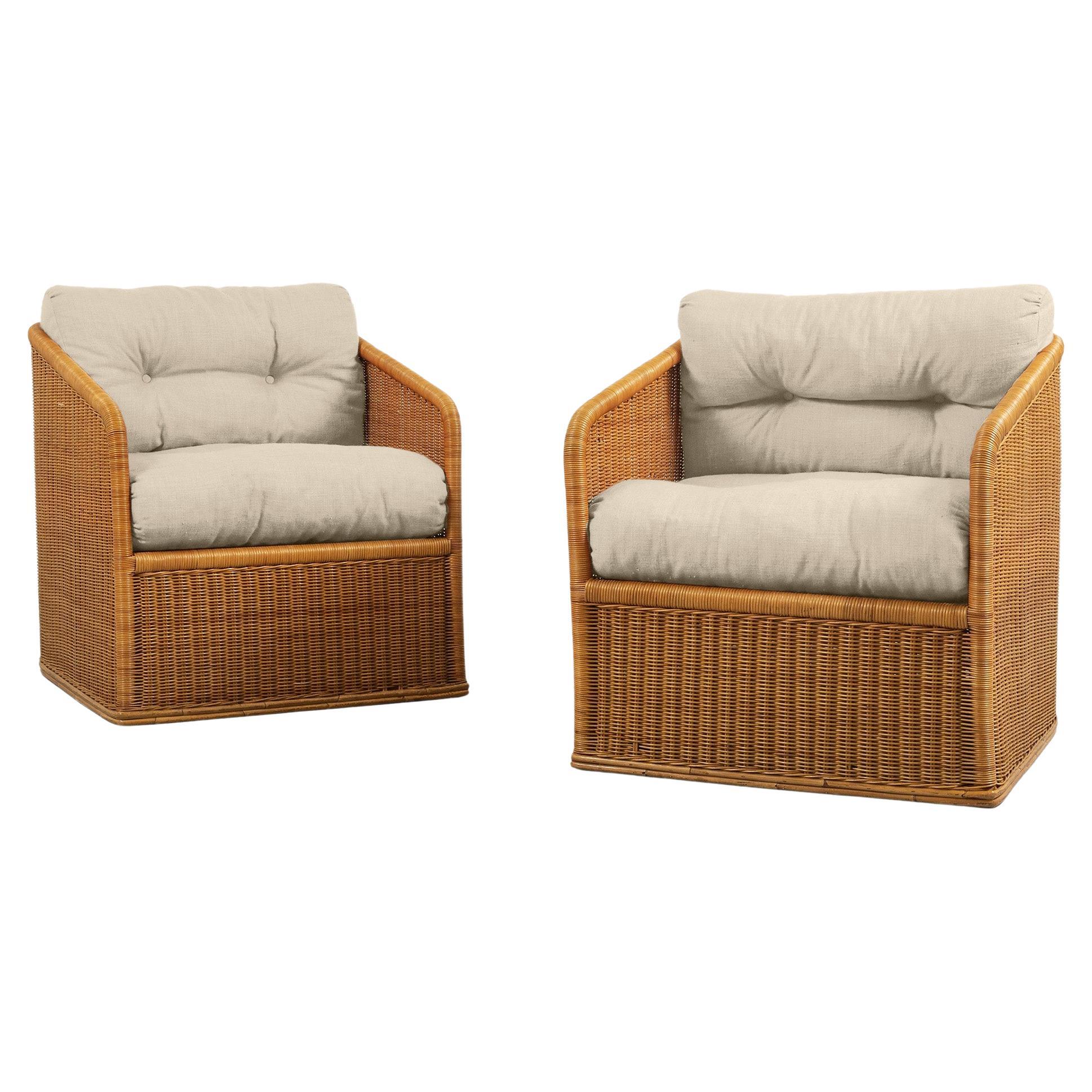 Pair of 1970s Italian Rattan Armchairs