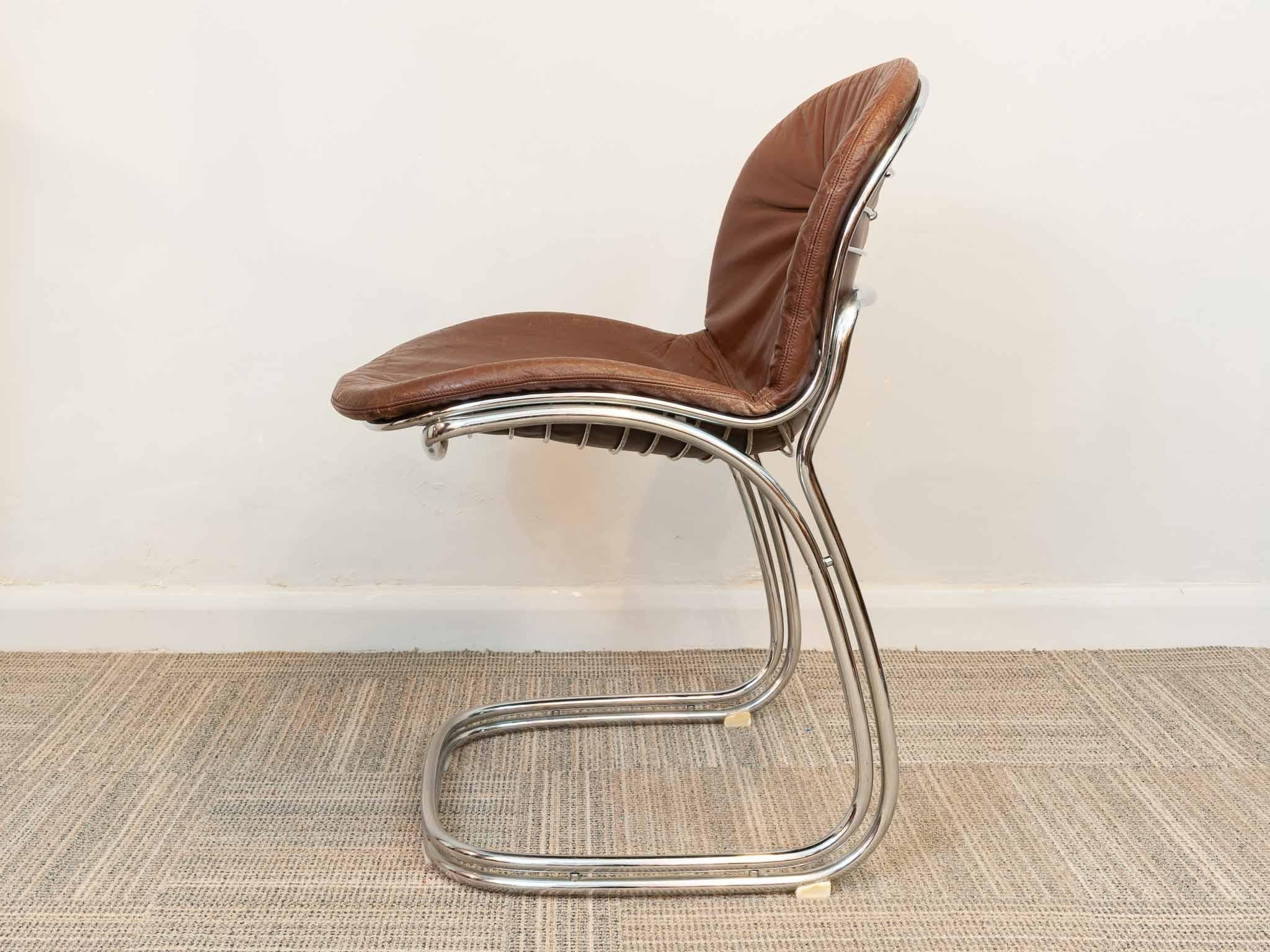 Ferronnerie Paire de chaises à manger Sabrina chromées des années 1970 par Gastone Rinaldi pour Rima