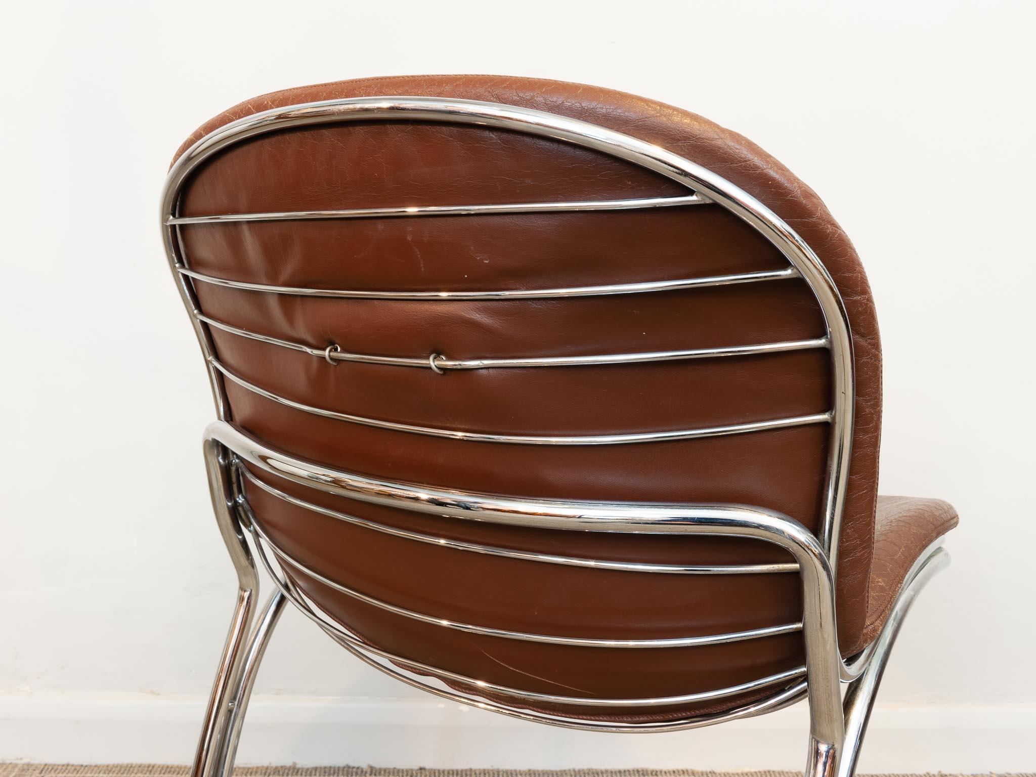 Imitation cuir Paire de chaises à manger Sabrina chromées des années 1970 par Gastone Rinaldi pour Rima