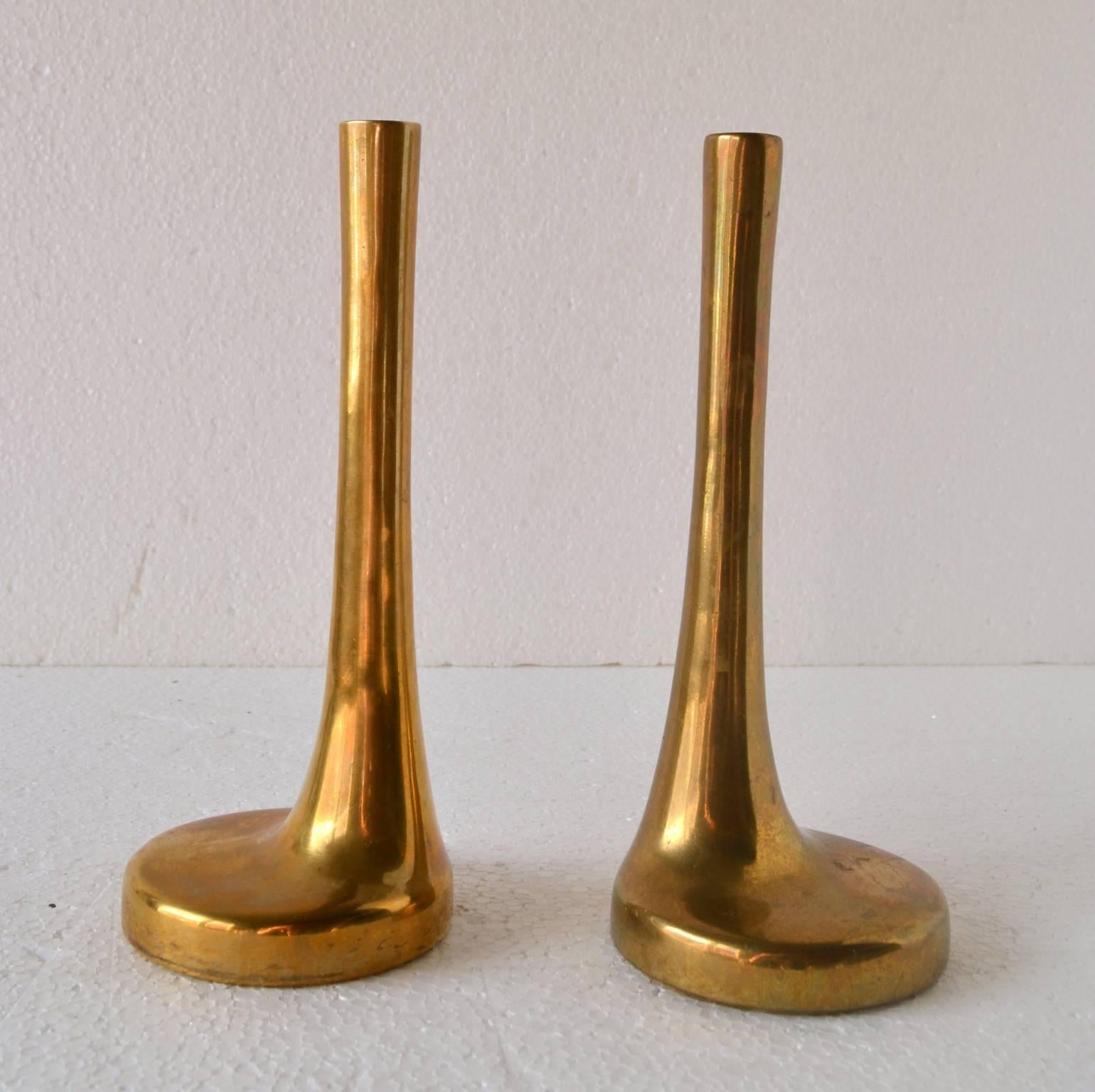 Mid-Century Modern Pair of 1970s Italian Single Flower Brass Vases