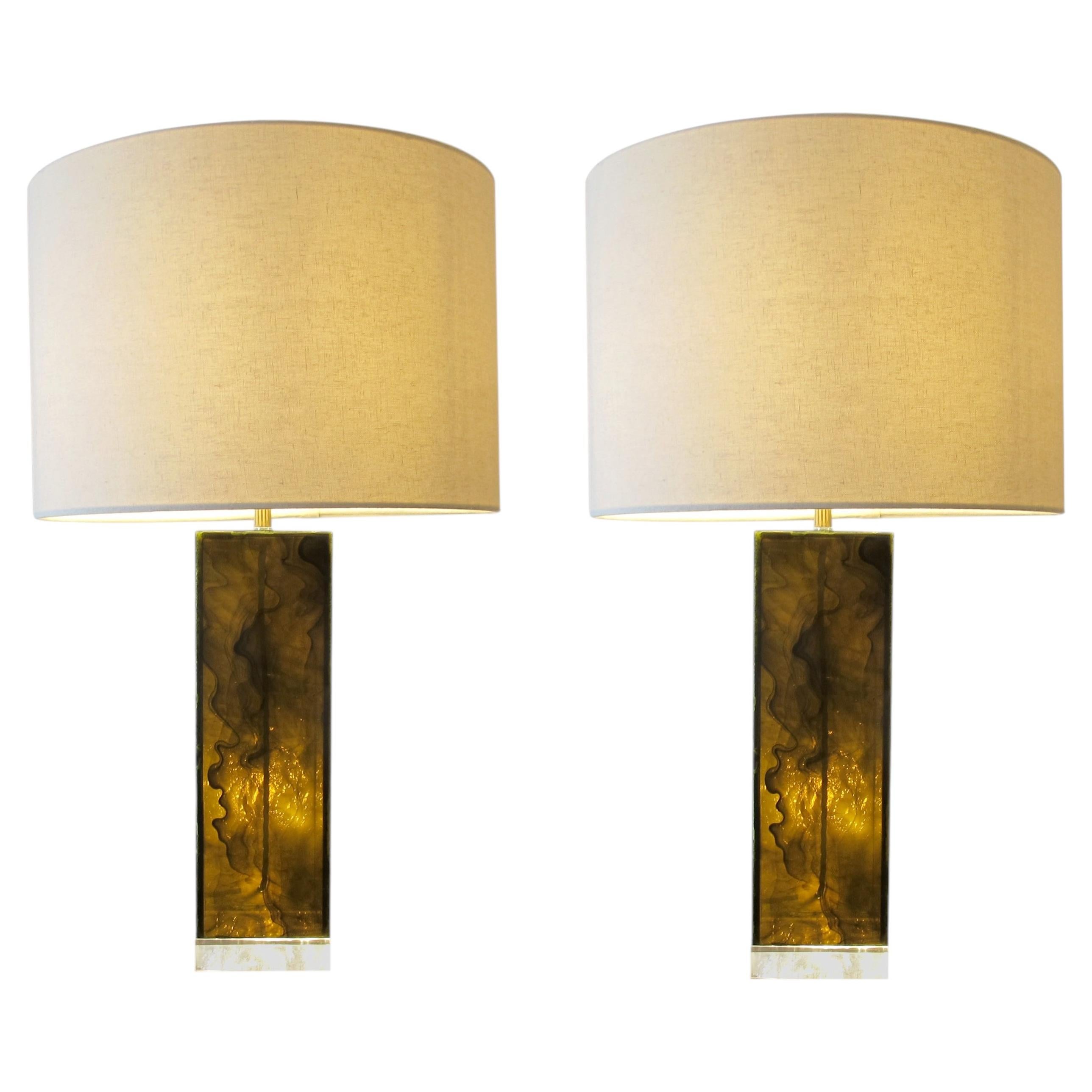 Pair of 1970s Italian Smoked Perspex Table Lamps