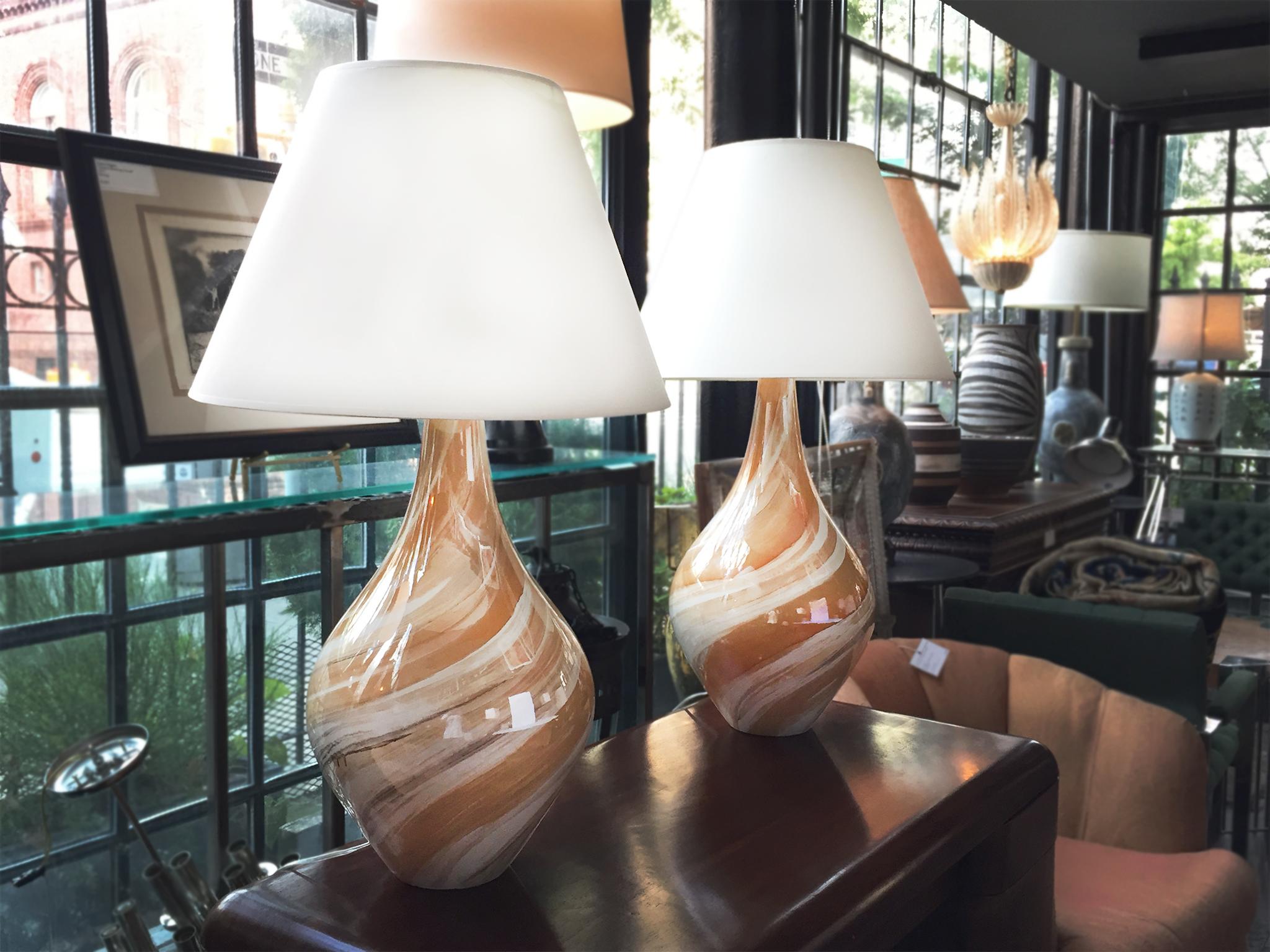 Pair of 1970s Italian Swirl-Glaze Ceramic Table Lamps 6