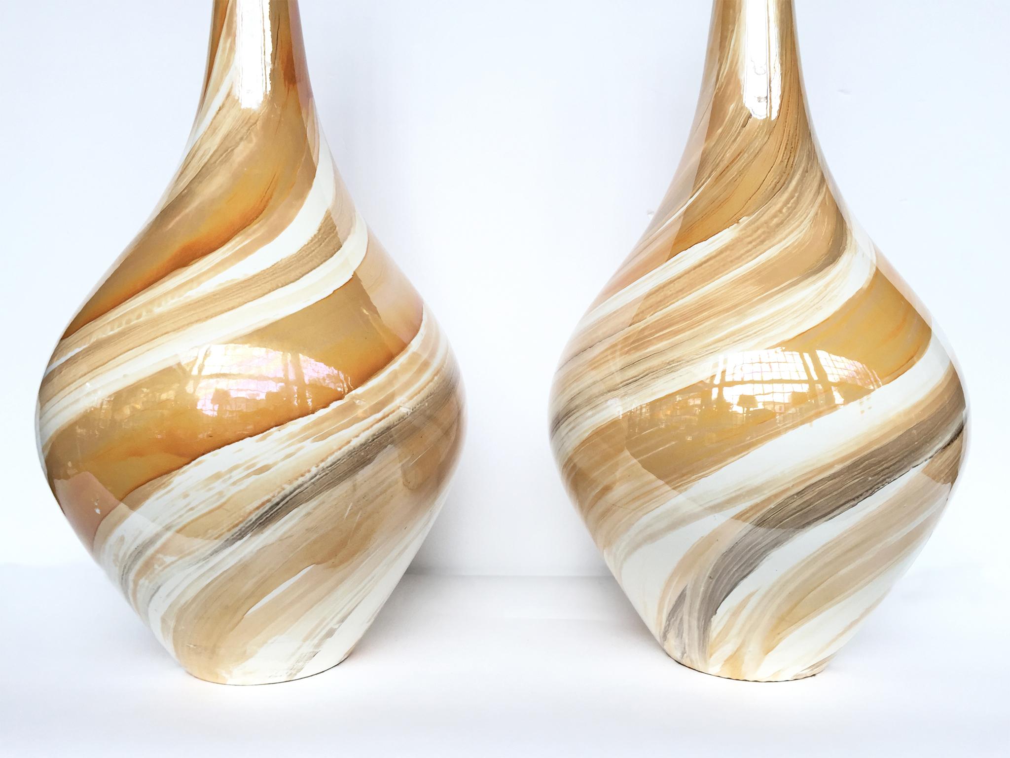20th Century Pair of 1970s Italian Swirl-Glaze Ceramic Table Lamps