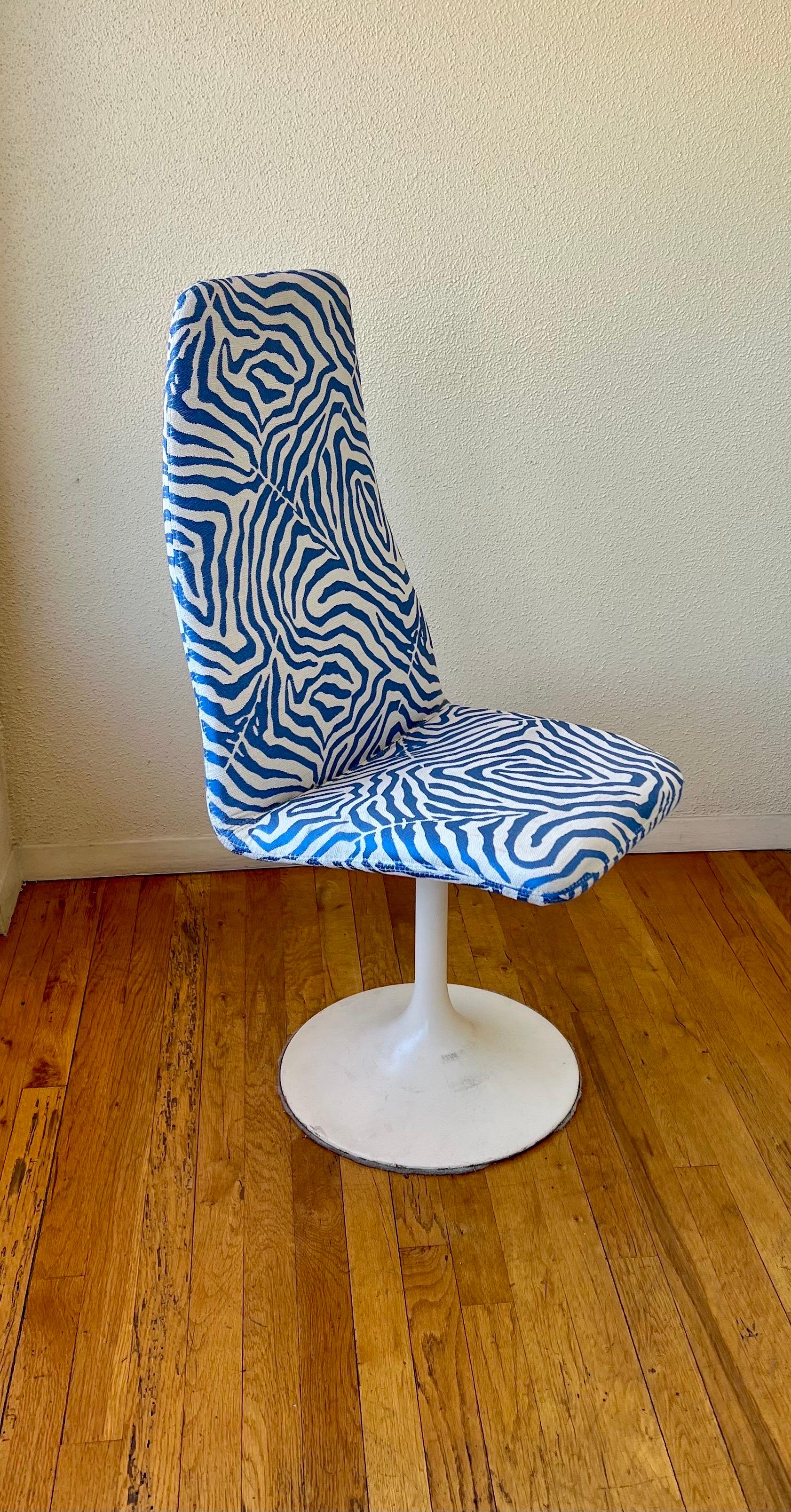 Space Age Pair of 1970's Italian Swivel Tall Chairs with Zebra Print Fabric For Sale
