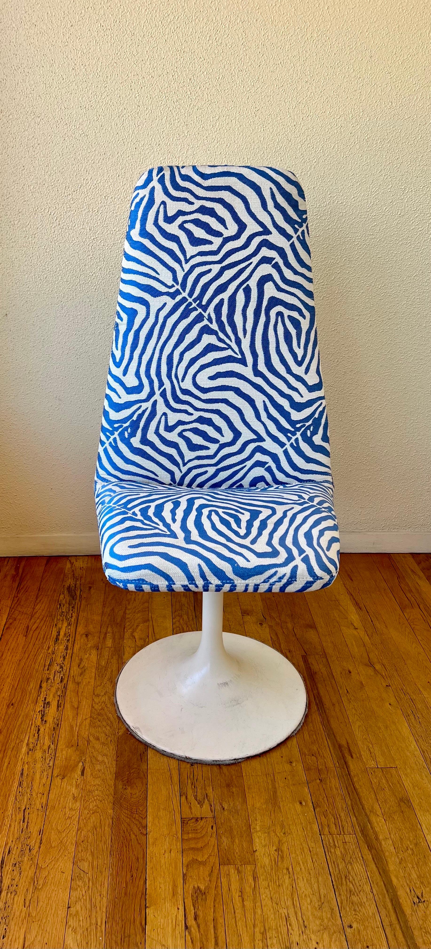 Pair of 1970's Italian Swivel Tall Chairs with Zebra Print Fabric In Good Condition For Sale In San Diego, CA