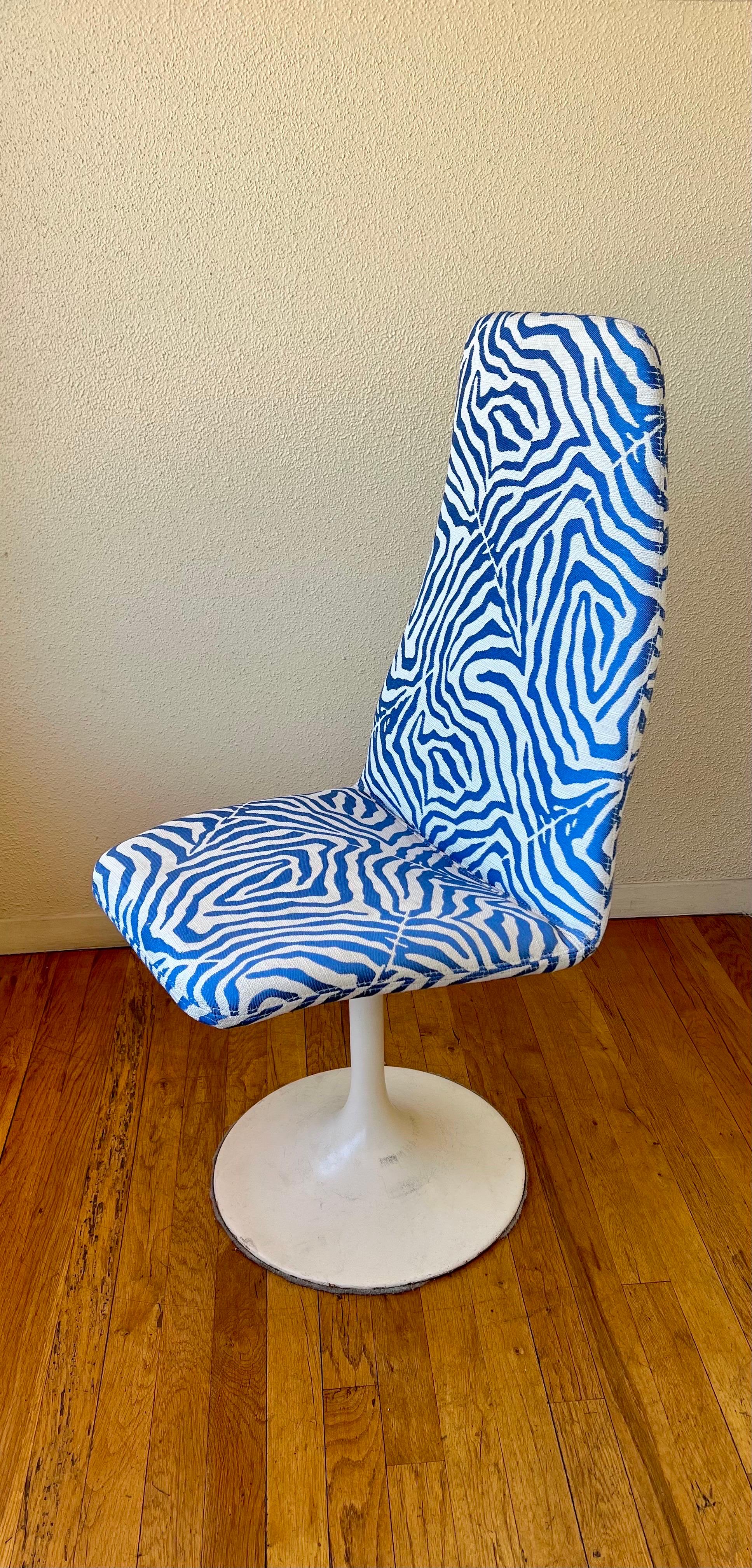 20th Century Pair of 1970's Italian Swivel Tall Chairs with Zebra Print Fabric For Sale