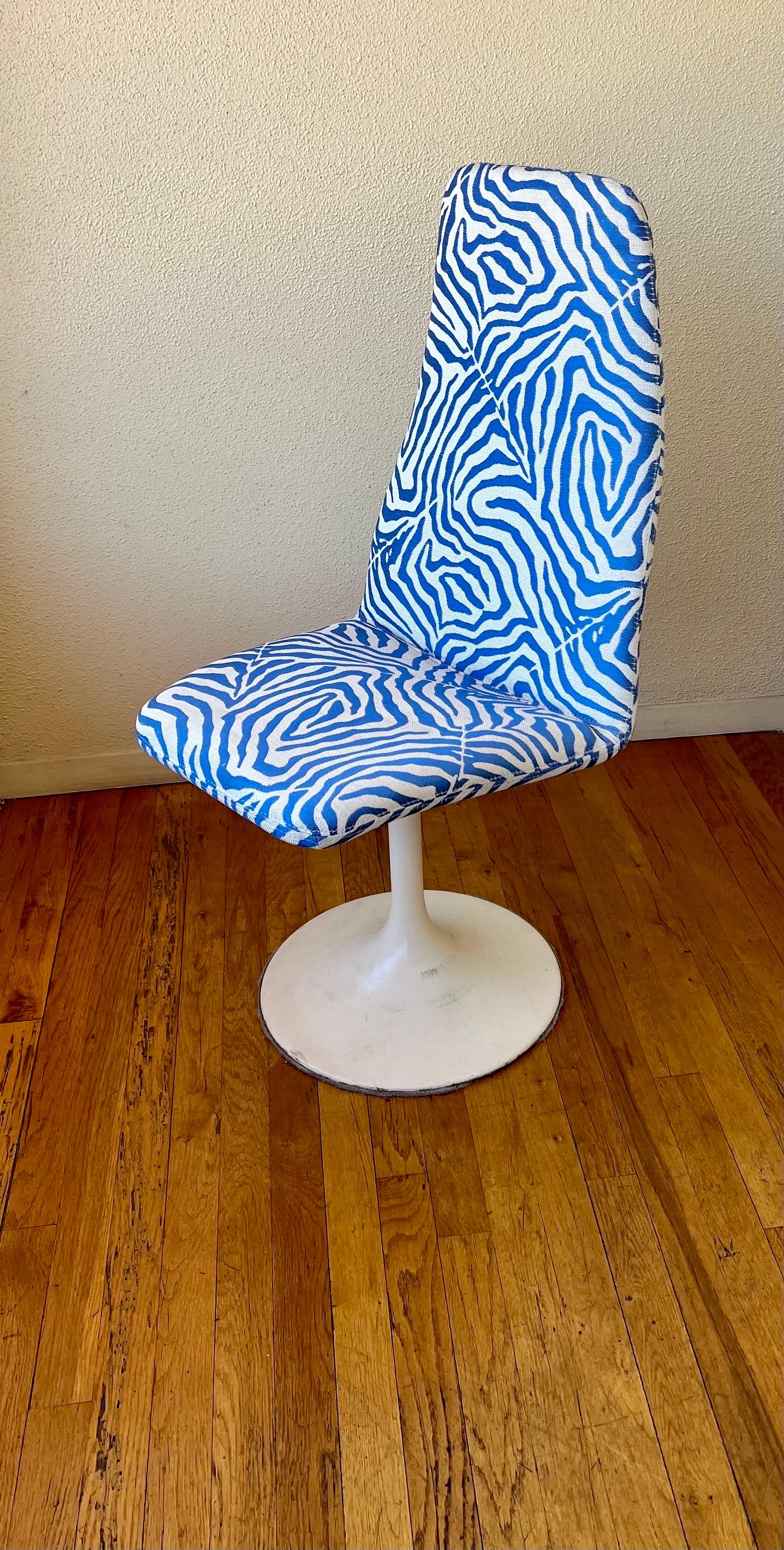 Pair of 1970's Italian Swivel Tall Chairs with Zebra Print Fabric For Sale 1