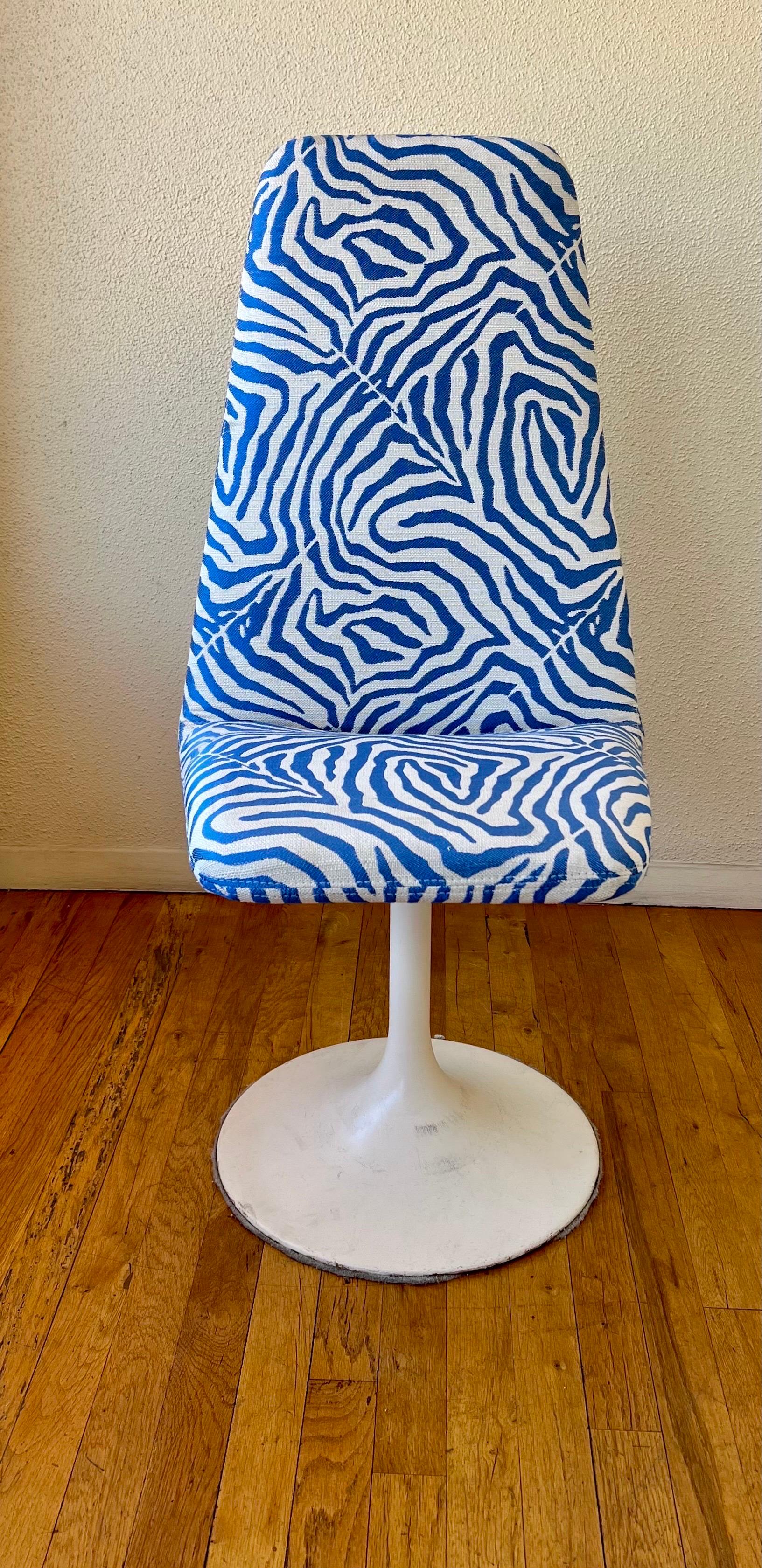 Pair of 1970's Italian Swivel Tall Chairs with Zebra Print Fabric For Sale 2