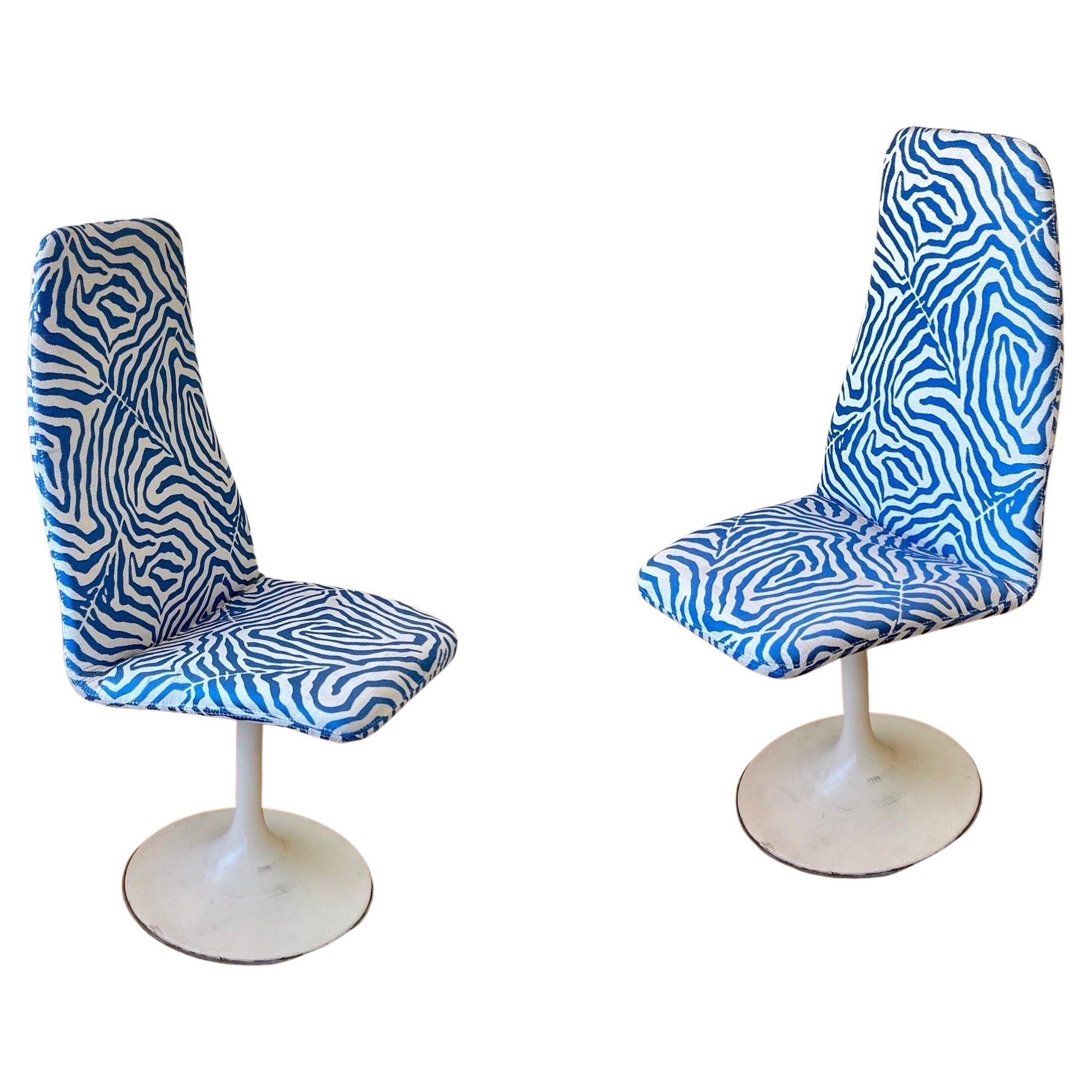 Pair of 1970's Italian Swivel Tall Chairs with Zebra Print Fabric For Sale