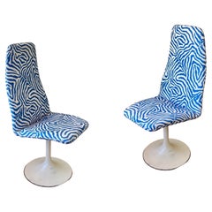 Vintage Pair of 1970's Italian Swivel Tall Chairs with Zebra Print Fabric