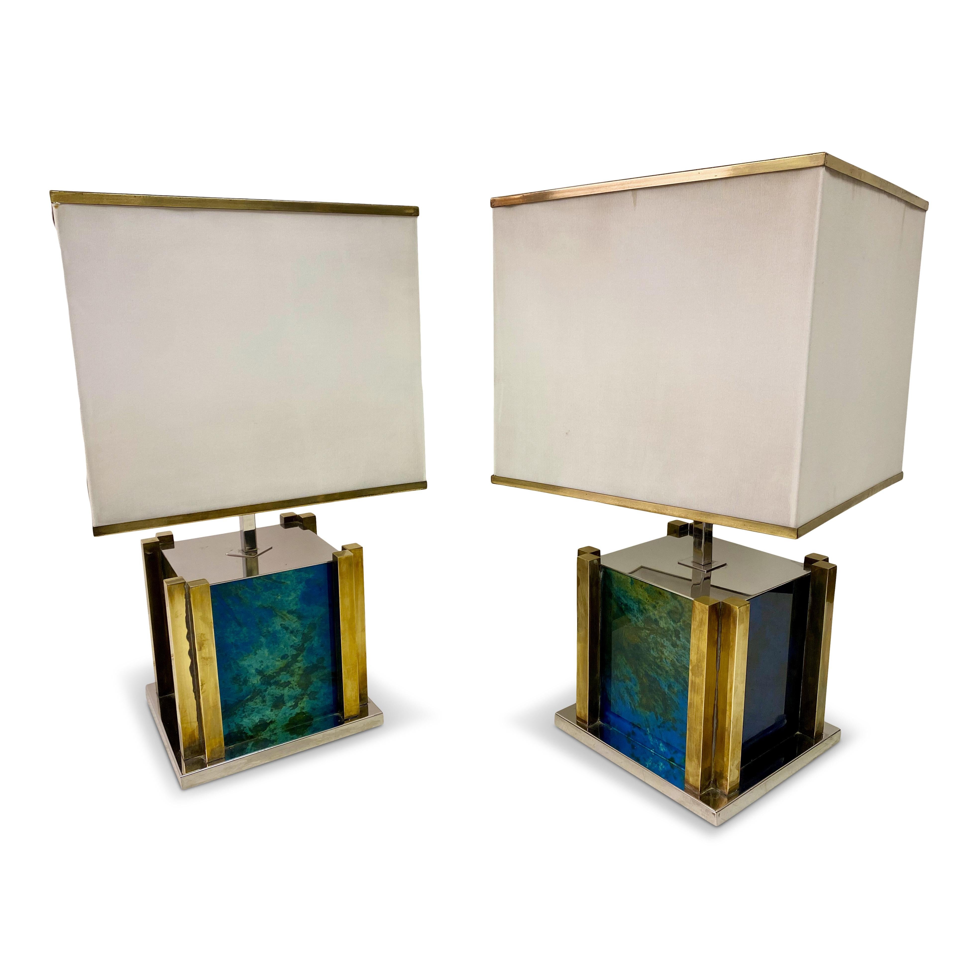 Pair of 1970s Italian Table Lamps by Romeo Rega in Brass, Chrome and Glass 6