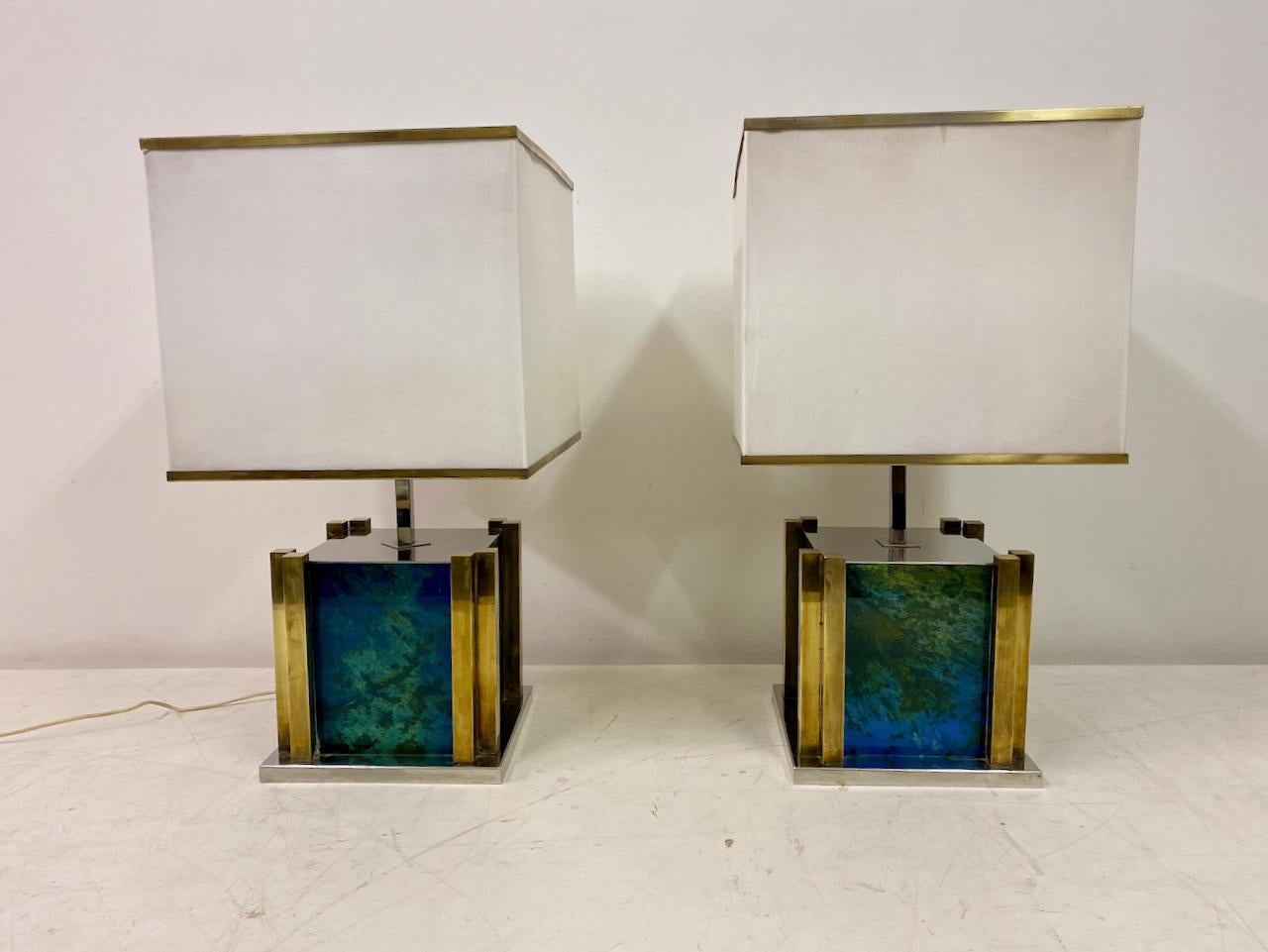 20th Century Pair of 1970s Italian Table Lamps by Romeo Rega in Brass, Chrome and Glass