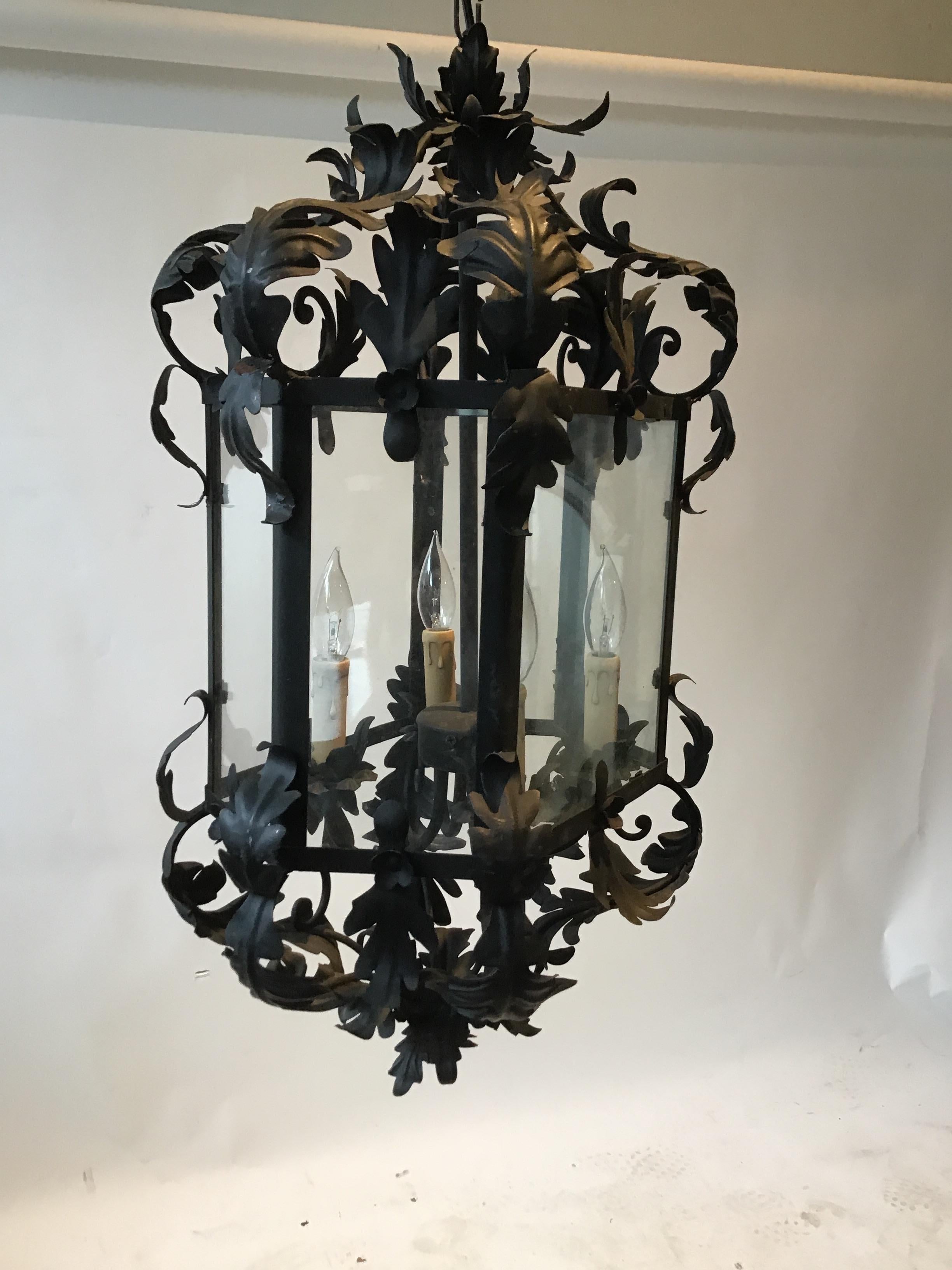Pair of 1970s Italian Wrought Iron Lanterns In Good Condition In Tarrytown, NY