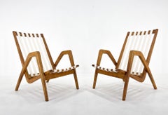 Pair of 1970s Jan Vaněk Oak Armchairs, Czechoslovakia