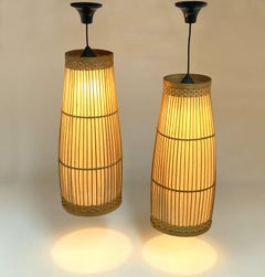 Pair of 1970's Japanese Lanterns in Rice Paper and Bamboo Cane
