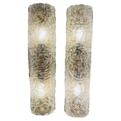 Pair of 1970s Kaiser Leuchten Rectangular Frosted Iced Glass Wall Lights Sconces