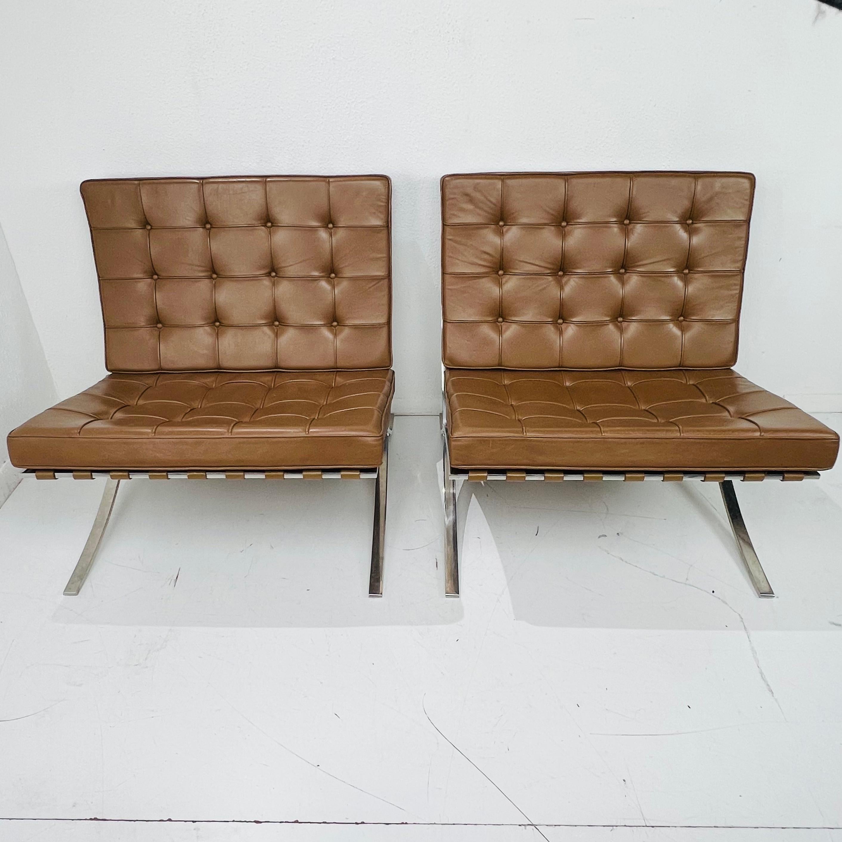 American Pair of 1970's Knoll Barcelona Chairs