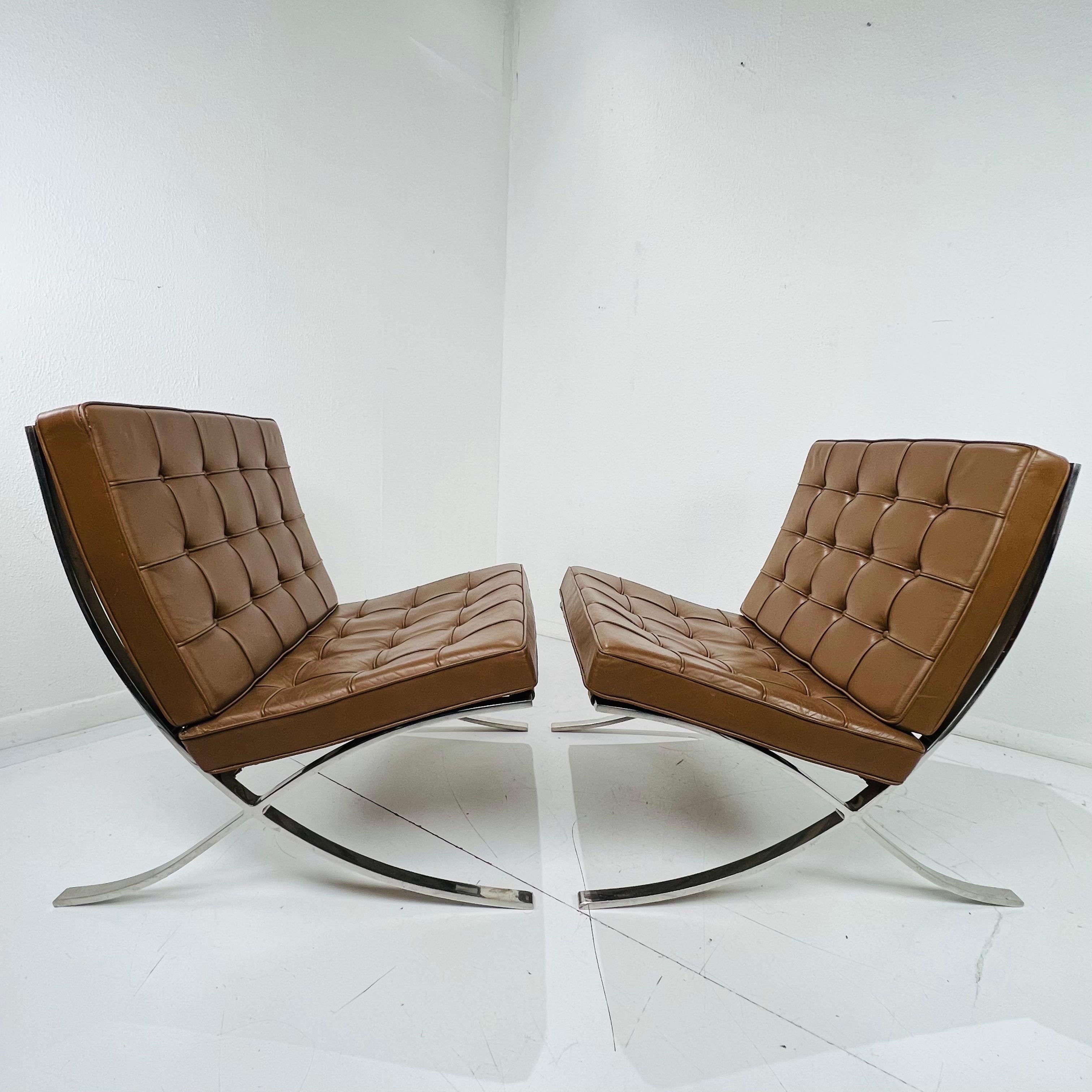 Stainless Steel Pair of 1970's Knoll Barcelona Chairs