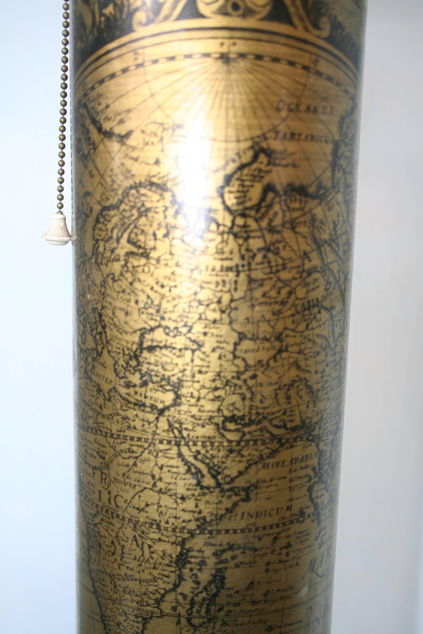 Pair of 1970s Lamps with Maps and Shades In Excellent Condition For Sale In Madrid, ES