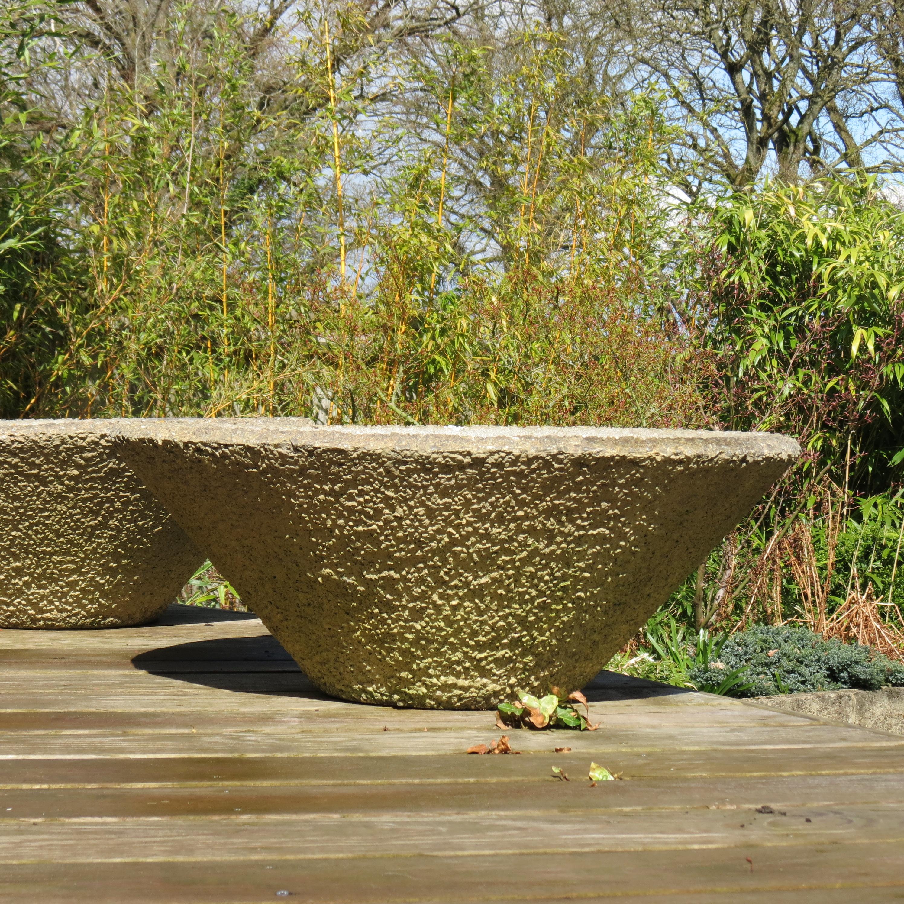 Pair of 1970s Large Circular Round Concrete Garden Planters A 4