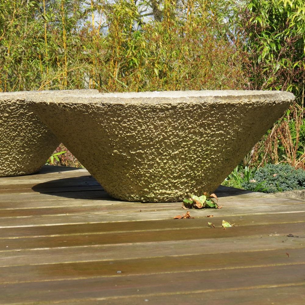 Mid-Century Modern Pair of 1970s Large Circular Round Concrete Garden Planters A