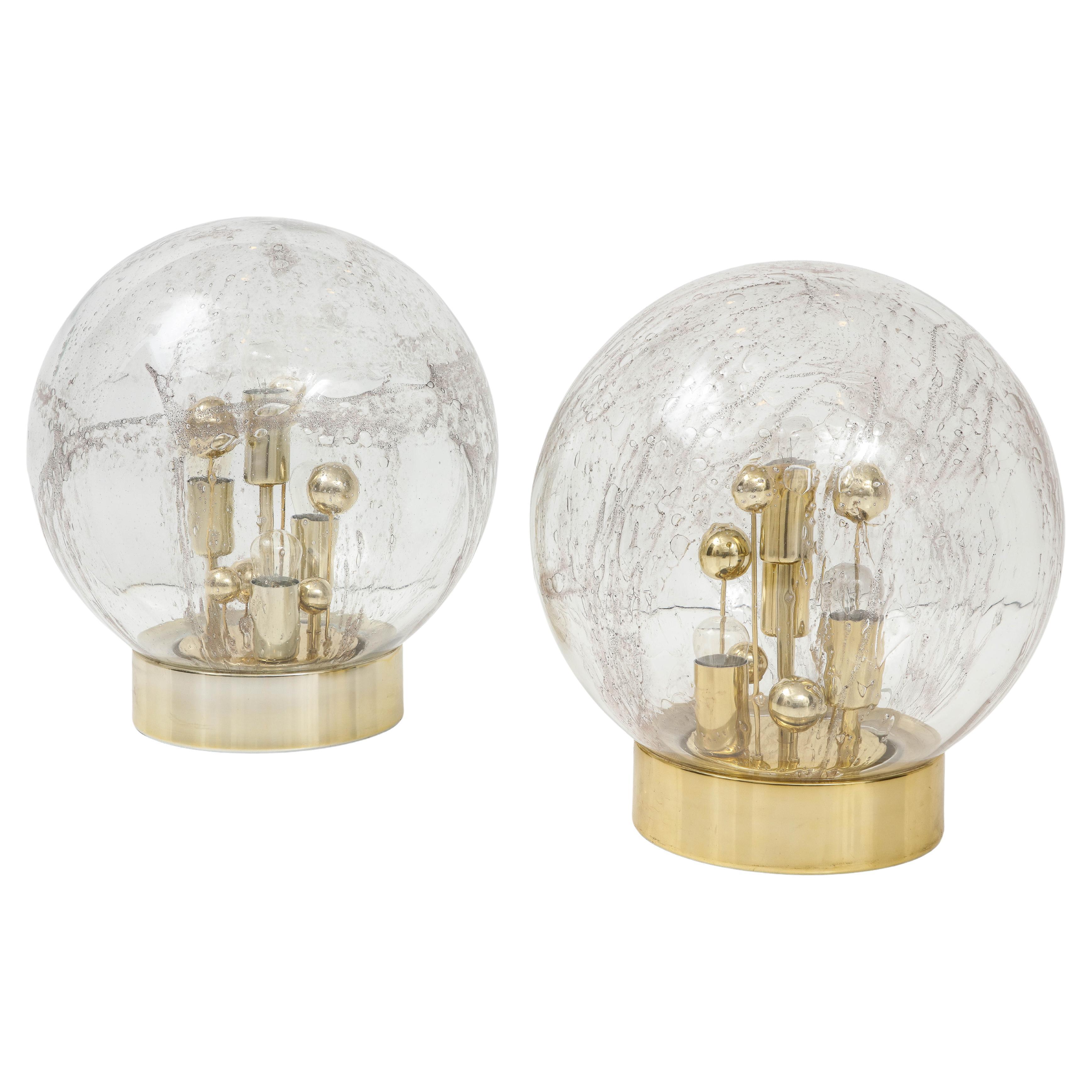 Paire de grandes lampes de bureau en verre de Murano Spoutnik des années 1970 par Doria