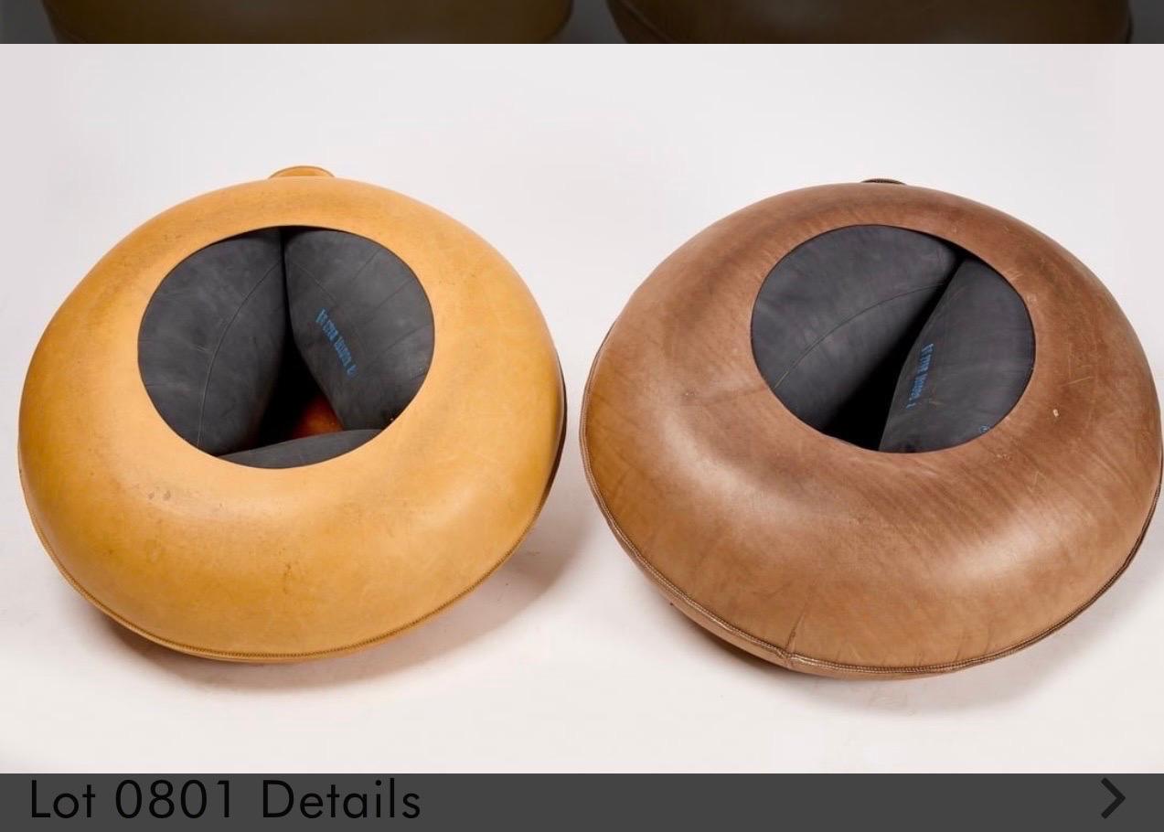 Hand-Crafted Pair of 1970's Leather Inflatable Chairs 