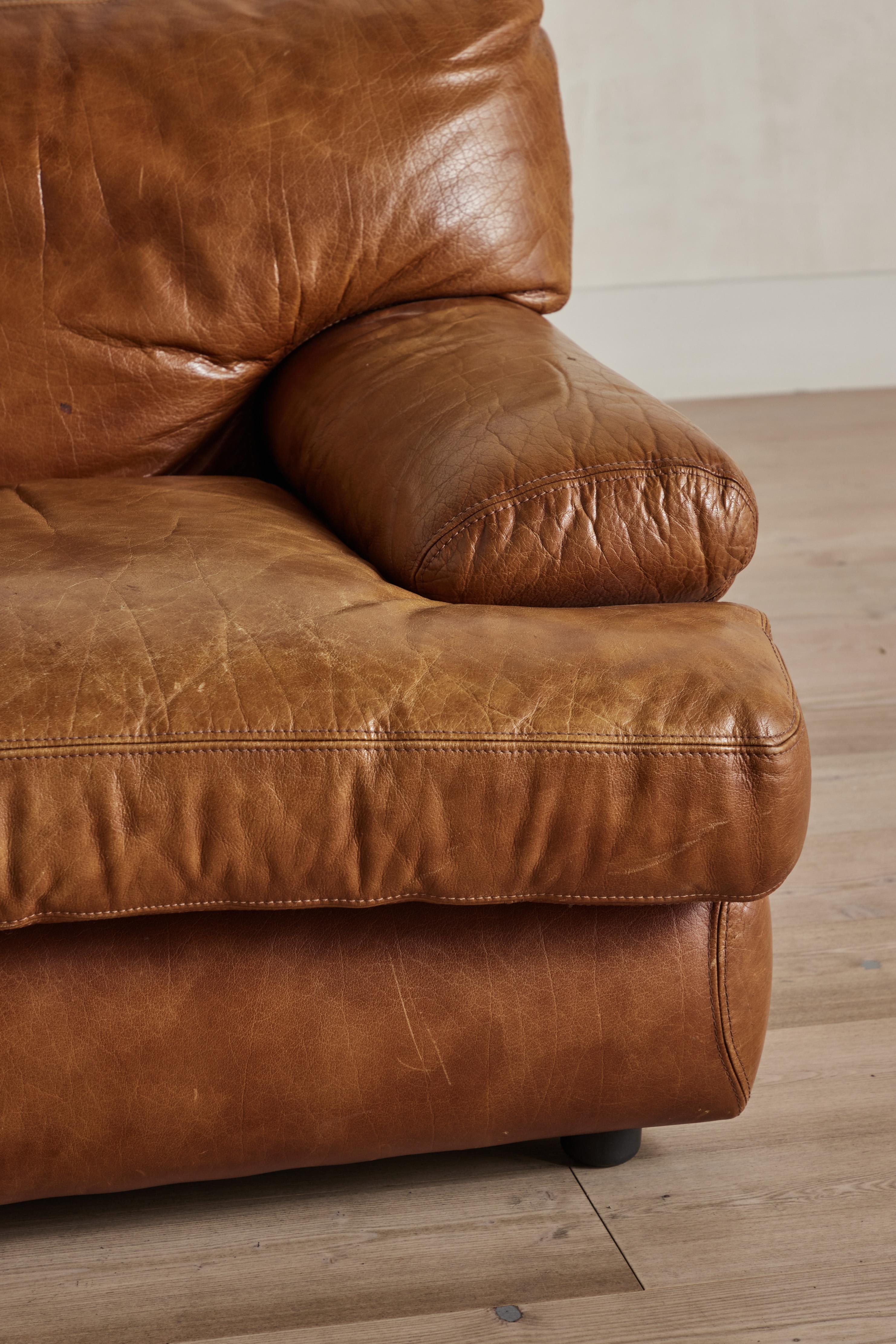 Pair of 1970s Leather Settees by CAP at 1stDibs