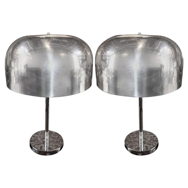 Pair of 1970s Lightolier Aluminum Metal Table Lamps