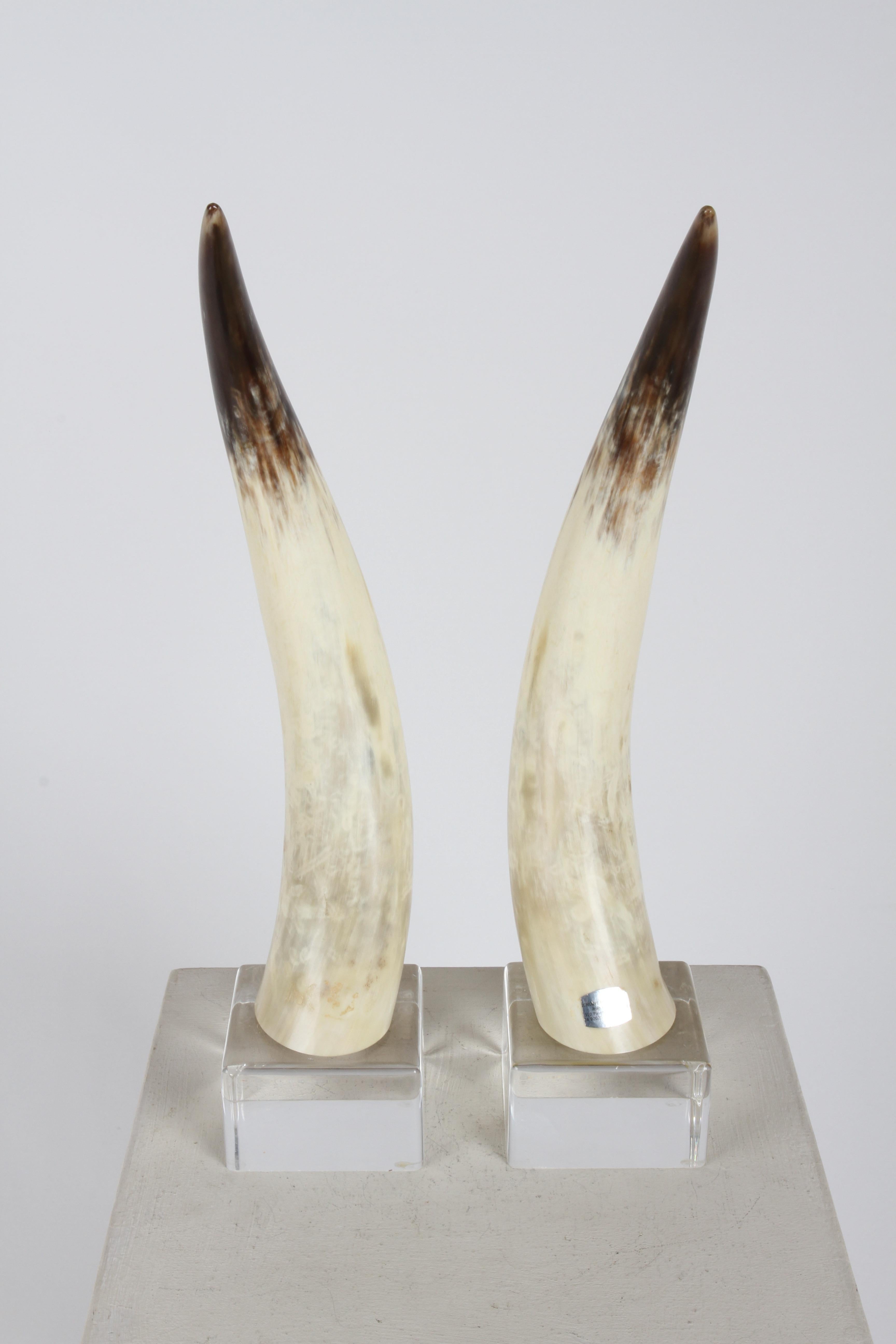 Pair of 1970s Longhorn Steer Horns Mounted on Lucite Bases by Jean Roy Designs 8