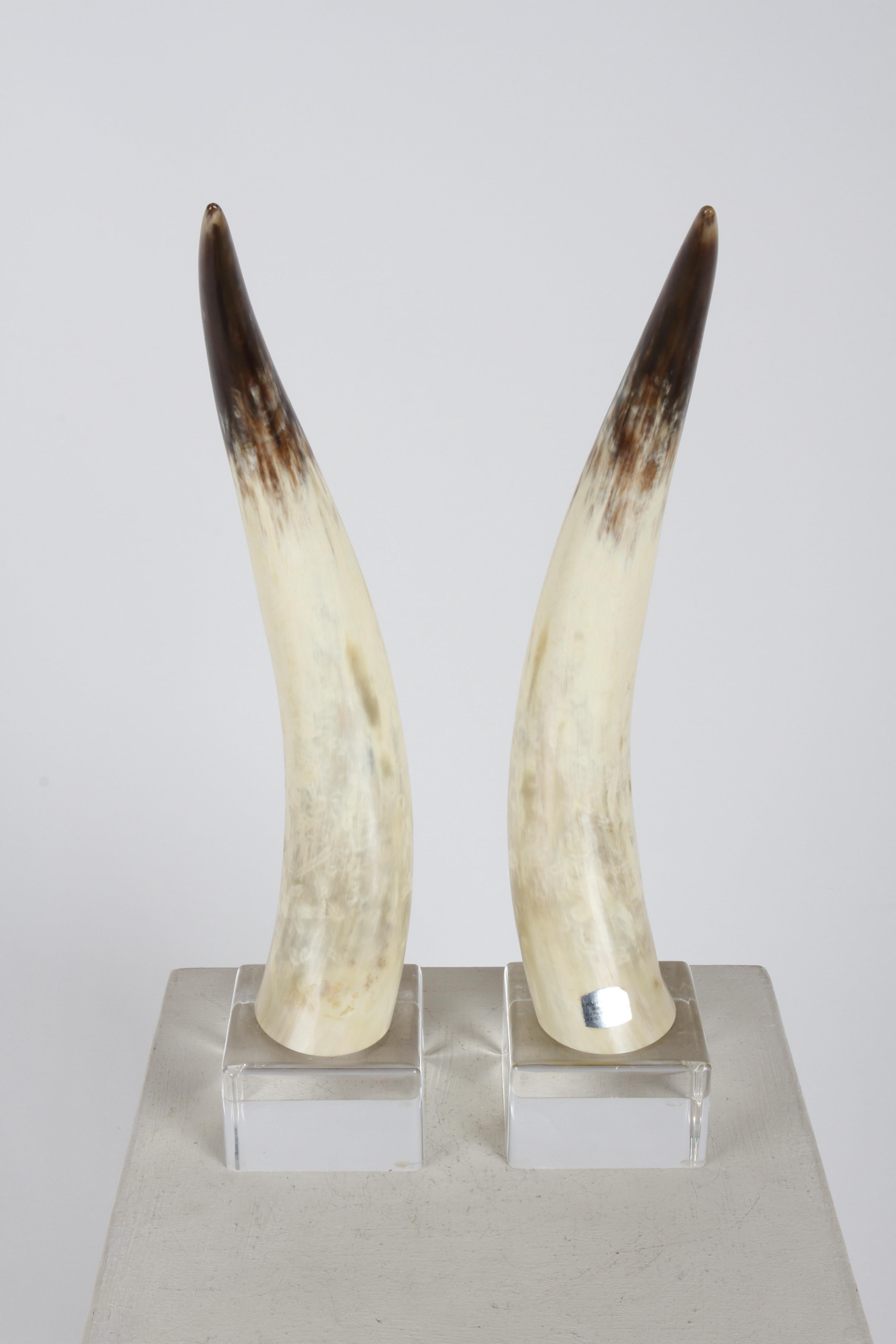 Paar Longhorn-Ochsen-Hörner aus den 1970er Jahren auf Lucite-Sockeln von Jean Roy Designs  im Angebot 6