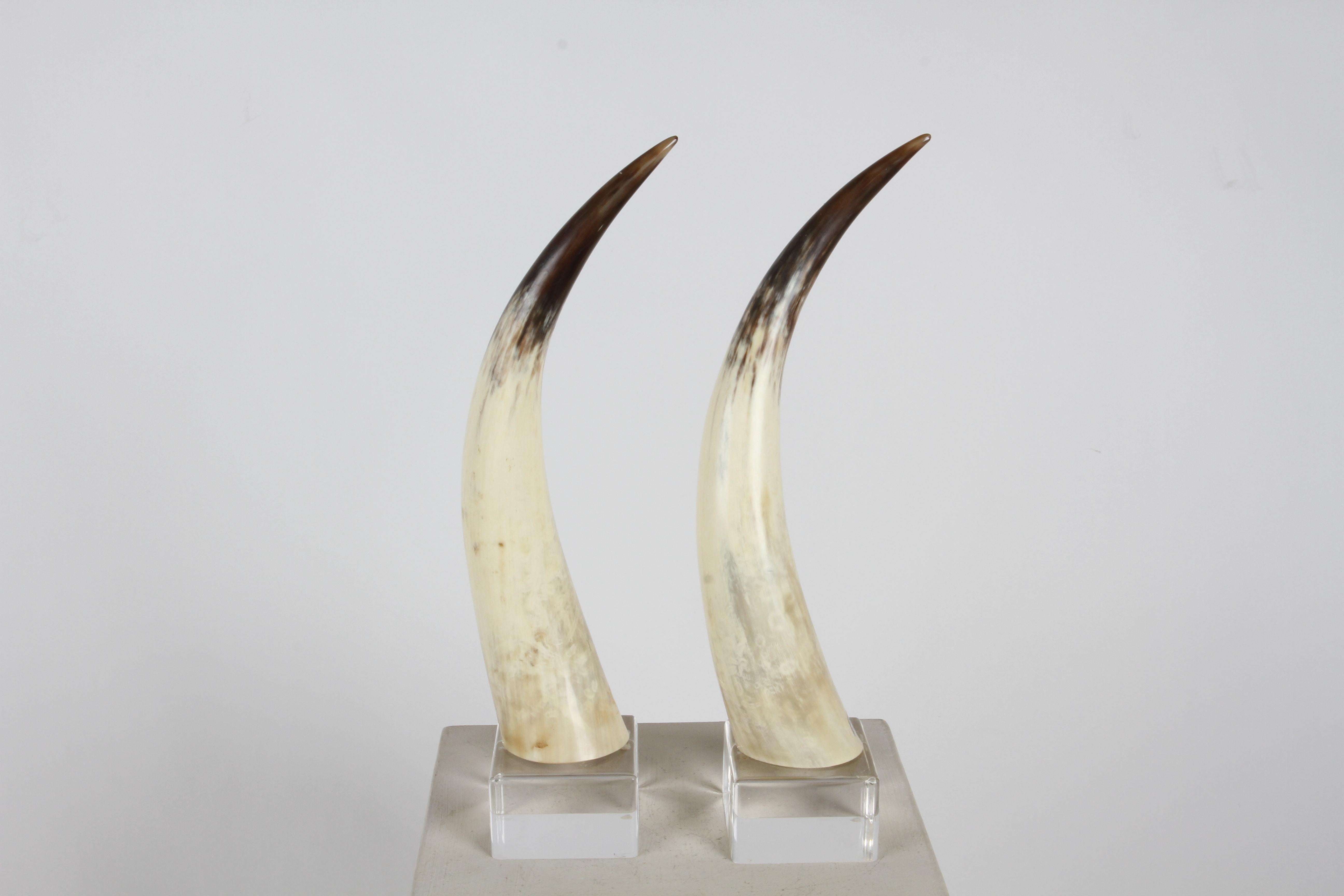 Pair of 1970s Longhorn Steer Horns Mounted on Lucite Bases by Jean Roy Designs  For Sale 1