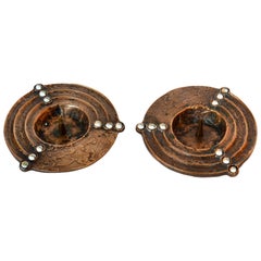 Pair of 1970s Low Bronze Cast Candleholders