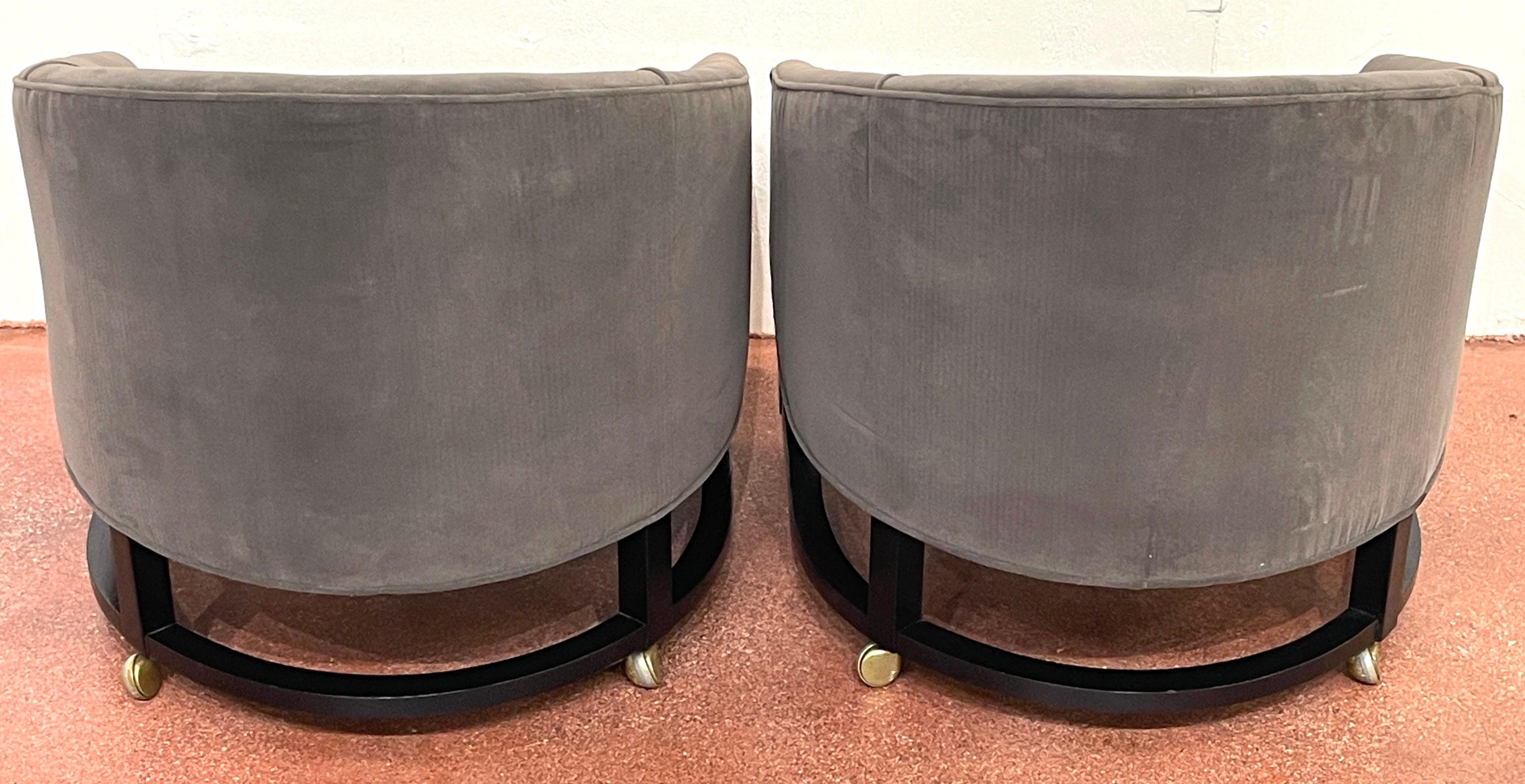 Ebonized Pair of 1970s Low Profile Barrel Back Club Chairs, Style of Harvey Probber For Sale